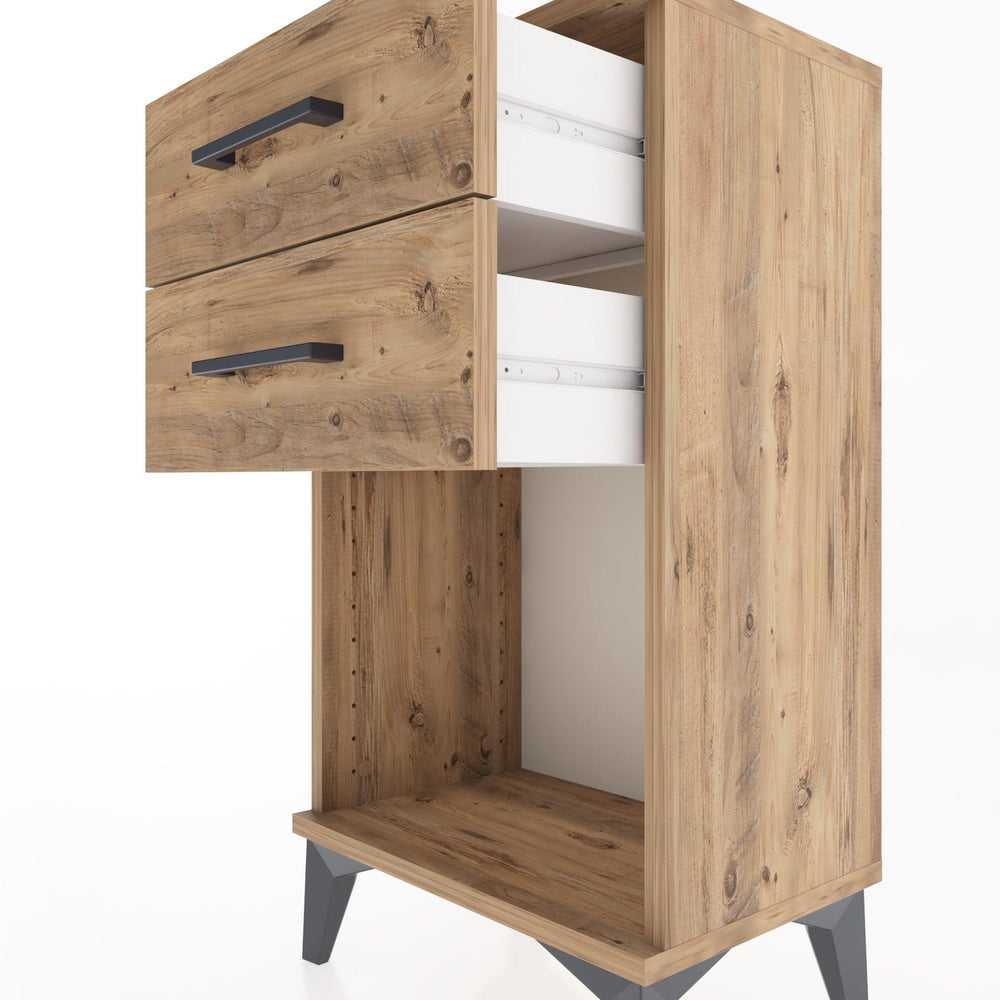 Woodntry Modüler Komodin 2 Çekmece ve Raflı V1 44x30x68 cm Çam - Woodntry