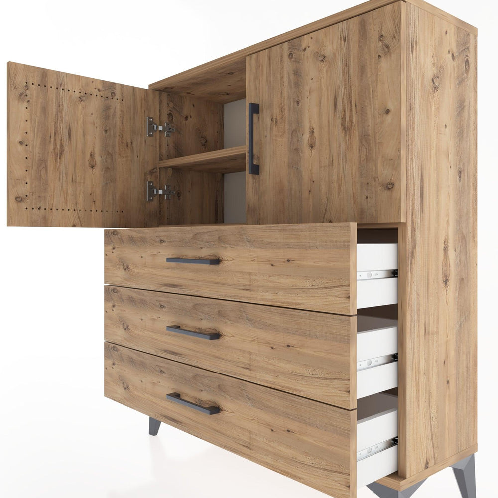 Woodntry Modüler Şifonyer Çam 88x30x94 cm Kapaklı ve Çekmeceli KC7-3