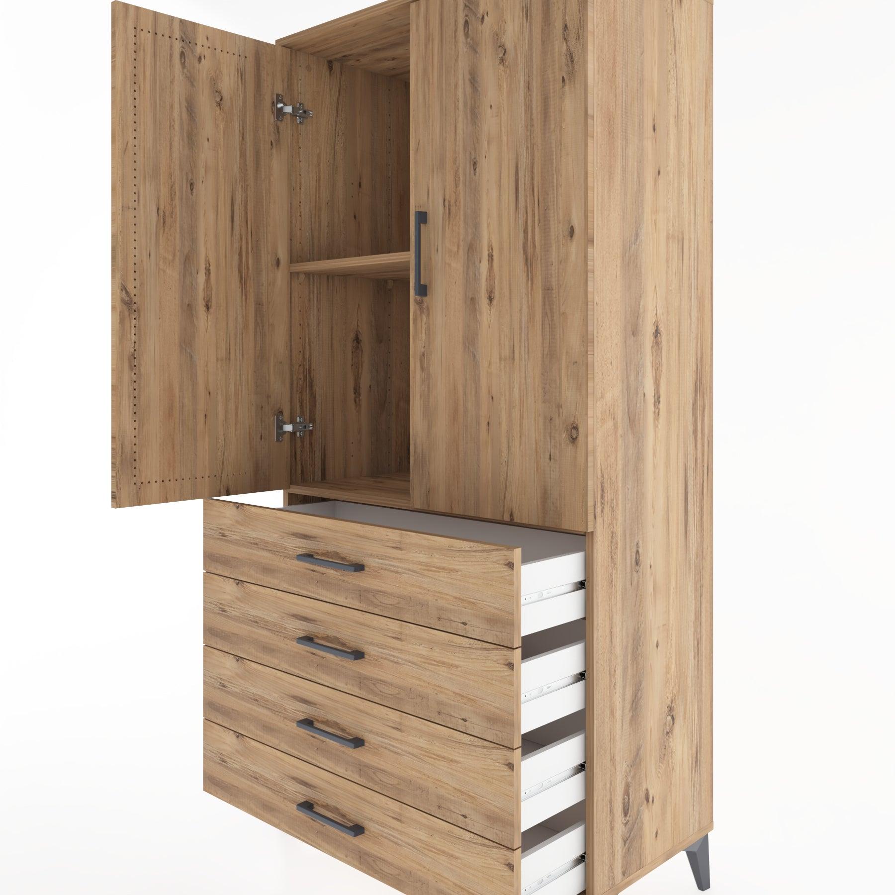 Woodntry Modüler Dolap Çam 88x44x170 cm Kapaklı ve Çekmeceli KC5-3