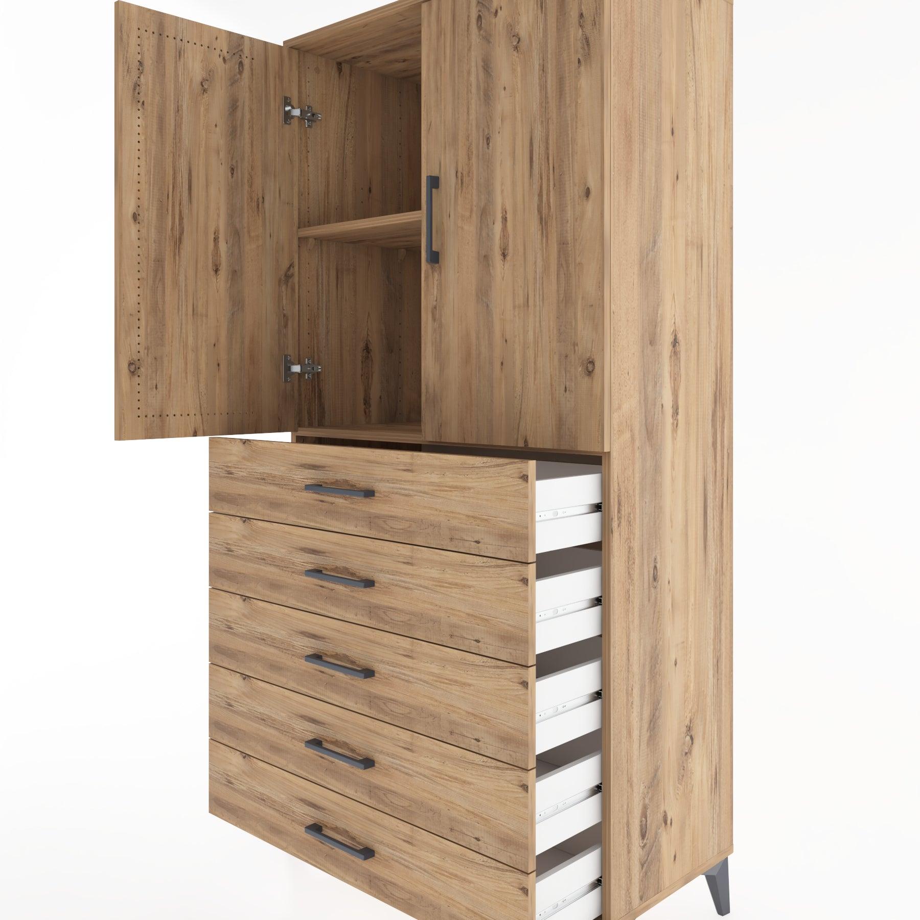 Woodntry Modular Cabinet Pine 88x44x170 cm with Doors and Drawers KC4-3