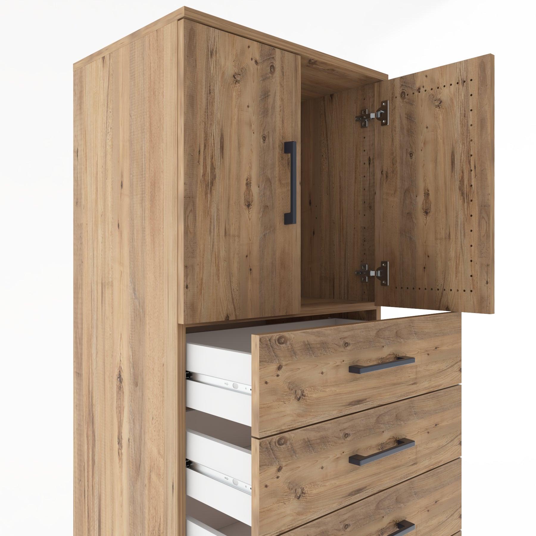 Woodntry Modüler Dolap Çam 60x44x170 cm Kapaklı ve Çekmeceli KC2-3