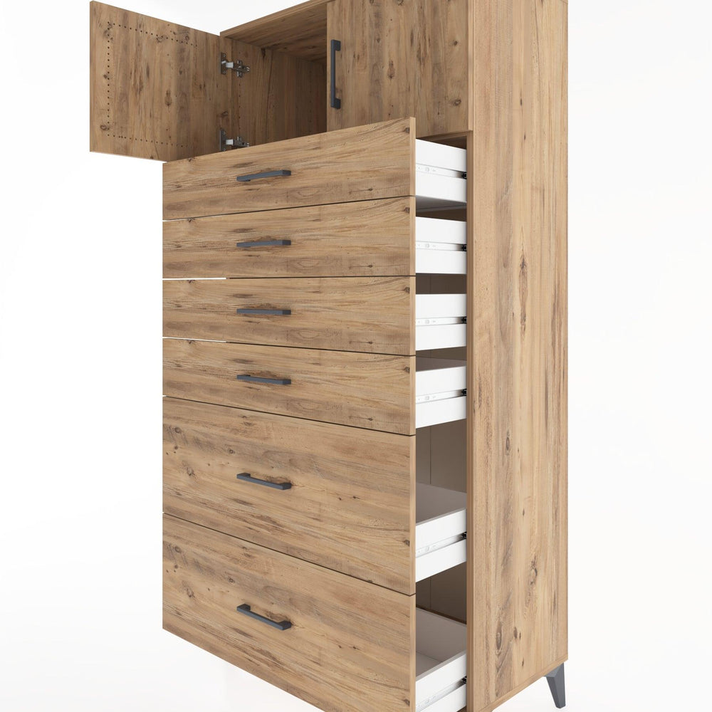 Woodntry Modüler Dolap Çam 88x44x170 cm Kapaklı ve Çekmeceli KC17-3