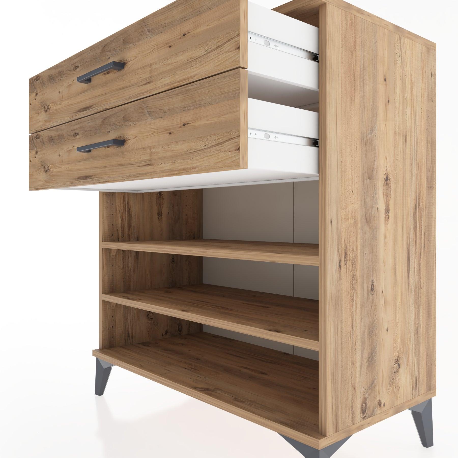 Woodntry Modüler Şifonyer Çam 88x44x84 cm Çekmeceli ve Raflı CR13-3