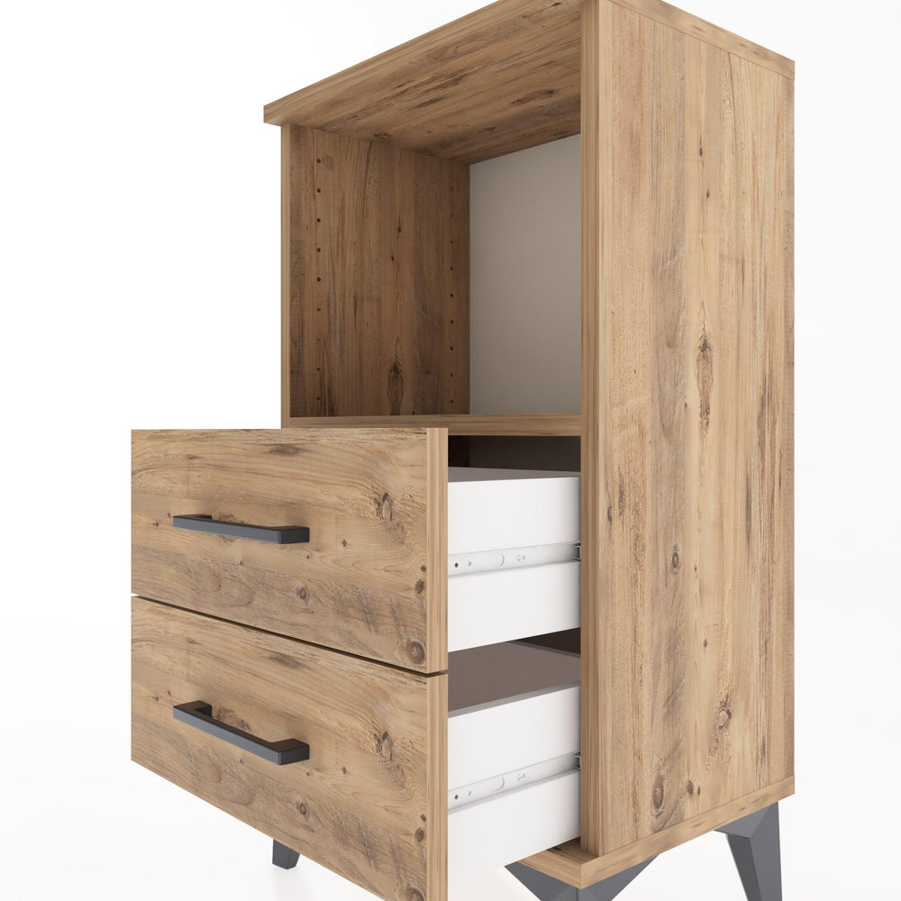 Woodntry Modüler Komodin 2 Çekmece ve Raflı V2 44x30x68 cm Çam - Woodntry