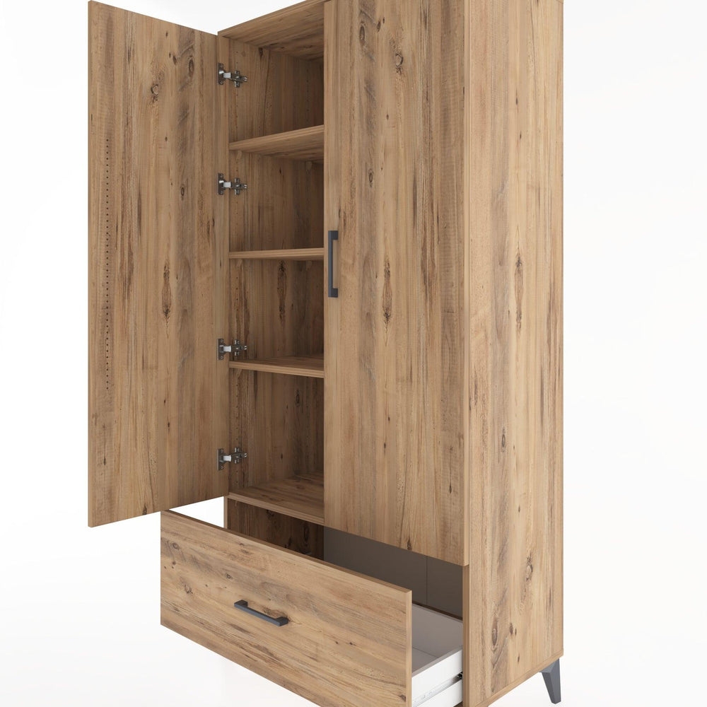 Woodntry Modüler Dolap Çam 88x44x170 cm Kapaklı ve Çekmeceli KC16-3