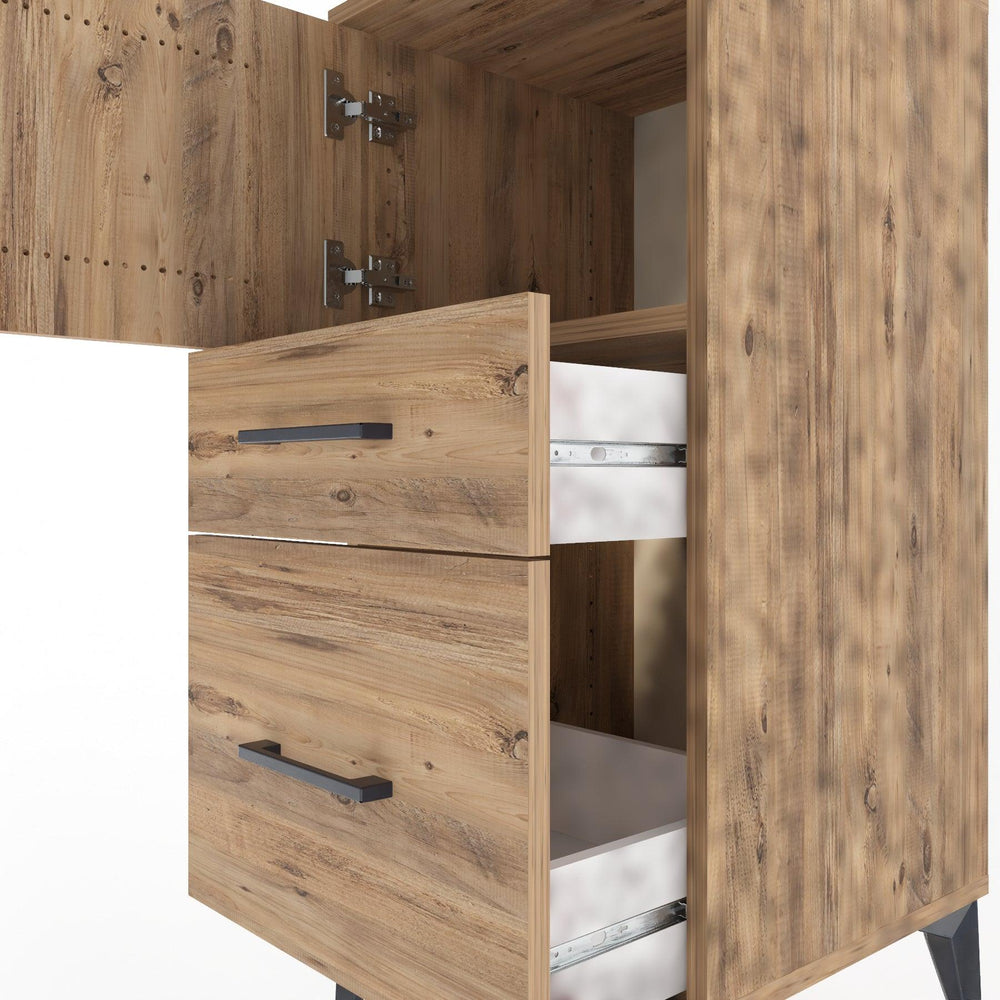 Woodntry Modular Nightstand Pine 44x44x84 cm with Cover and Drawer KC45-3