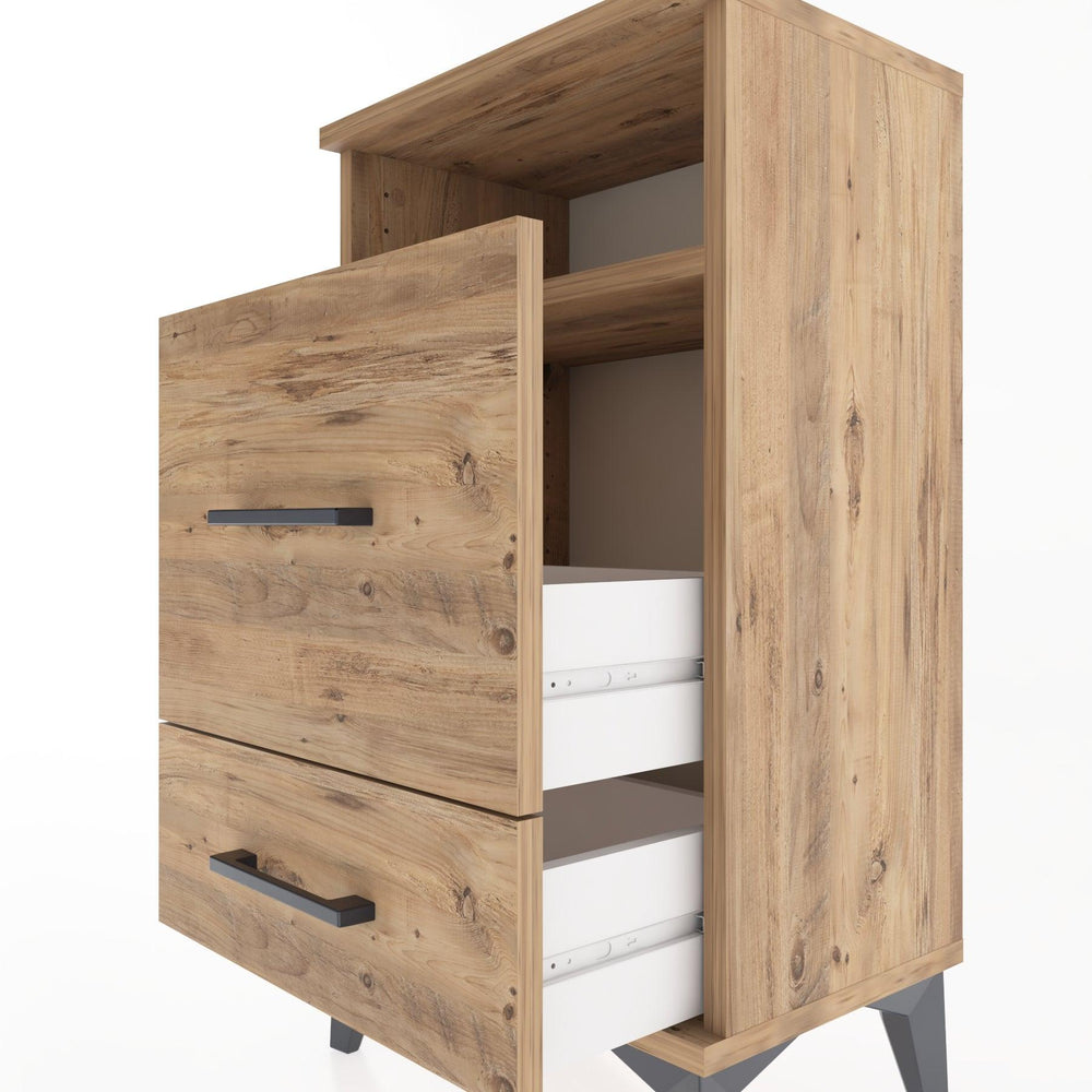 Woodntry Modüler Komodin 2 Çekmece ve Raflı V4 44x30x68 cm Çam - Woodntry