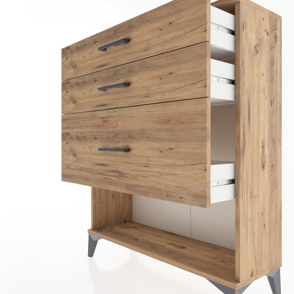 Woodntry Modüler Şifonyer Çam 88x30x94 cm Çekmeceli ve Raflı CR15-3