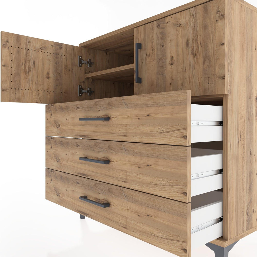 Woodntry Modüler Şifonyer Çam 88x44x84 cm Kapaklı ve Çekmeceli KC97-3