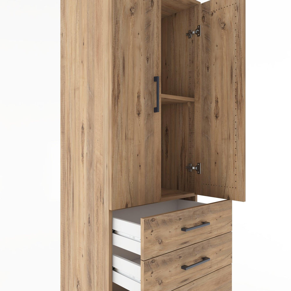 Woodntry Modüler Dolap Çam 60x44x170 cm Kapaklı ve Çekmeceli KC14-3