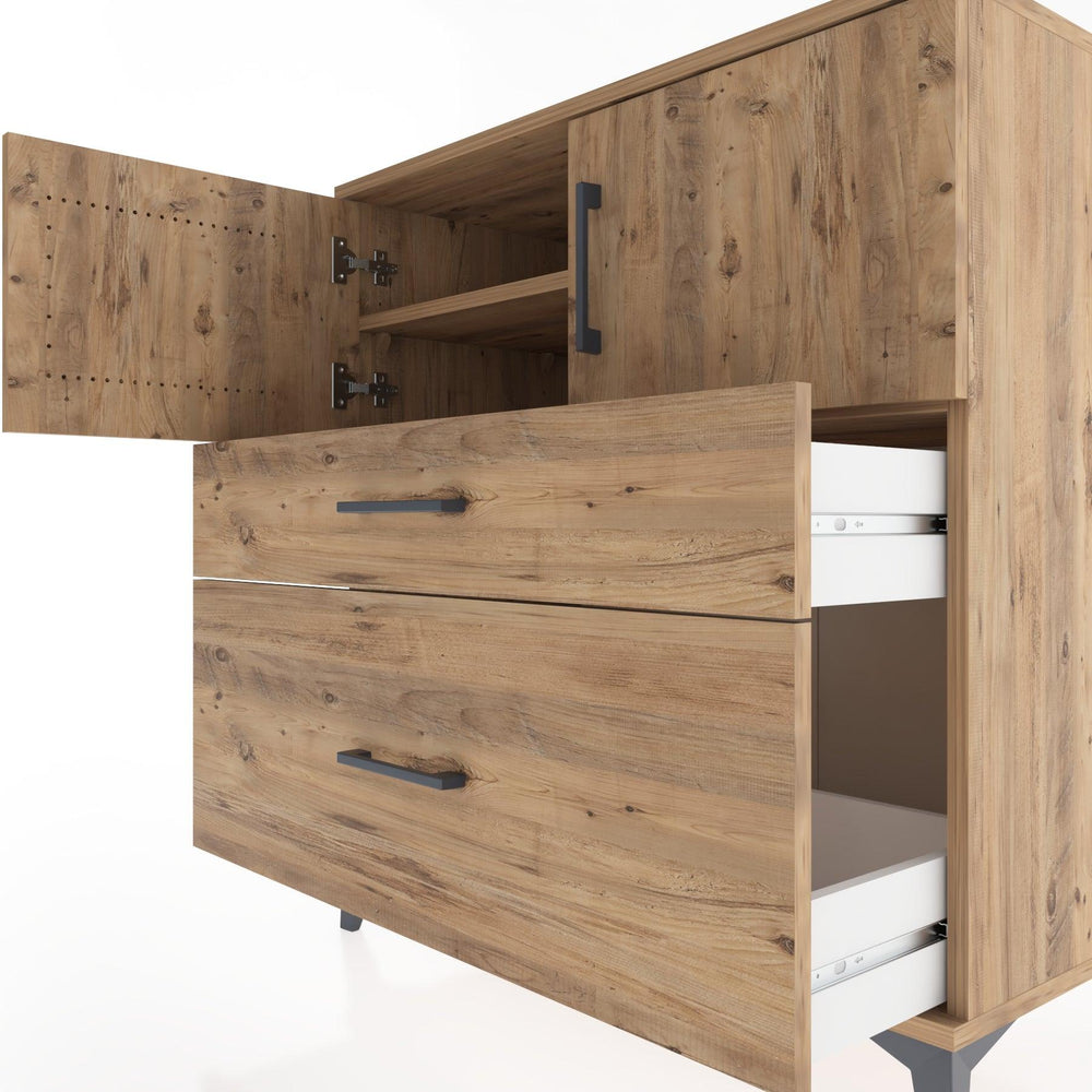 Woodntry Modüler Şifonyer Çam 88x44x84 cm Kapaklı ve Çekmeceli KC109-3