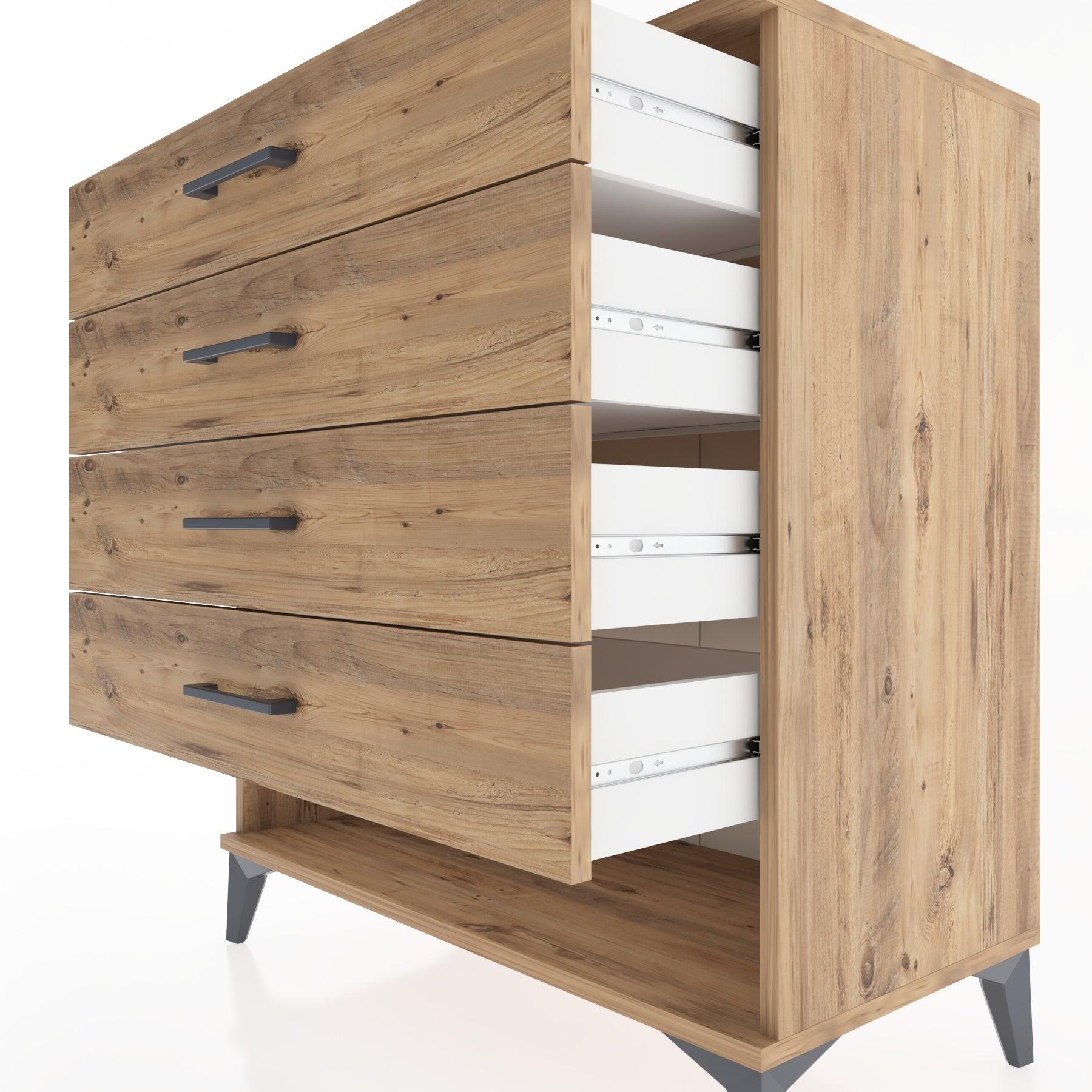 Woodntry Modüler Şifonyer Çam 88x44x84 cm Çekmeceli ve Raflı CR10-3