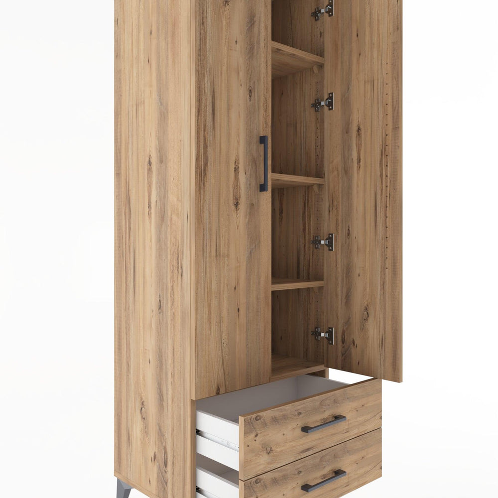 Woodntry Modüler Dolap Çam 60x44x170 cm Kapaklı ve Çekmeceli KC7-3