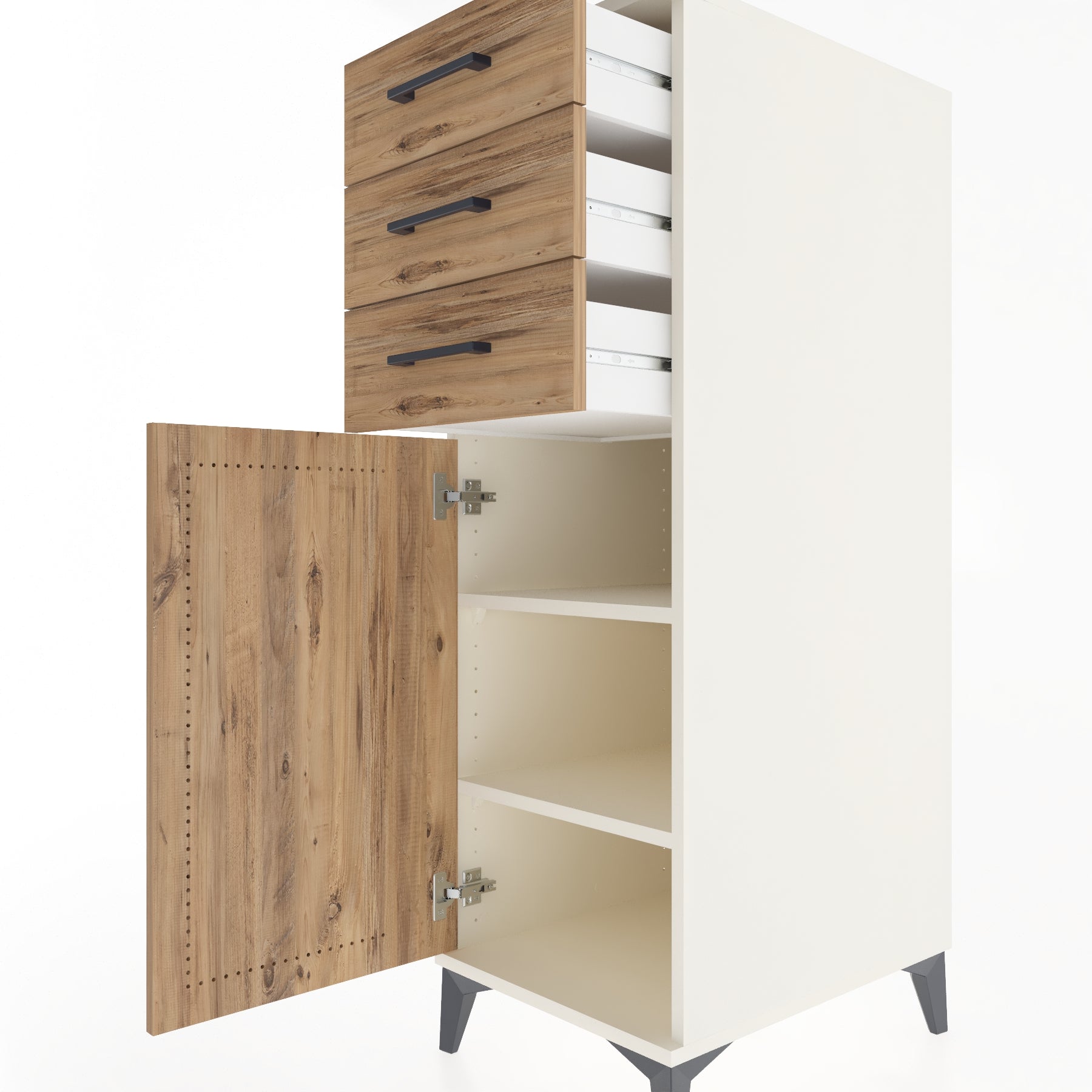 Woodntry Modüler Dolap Aytaşı 44x59x122 cm Kapaklı ve Çekmeceli KC52-1