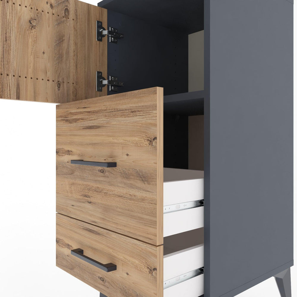 Woodntry Modüler Komodin Antrasit 44x44x84 cm Kapaklı ve Çekmeceli KC46-2