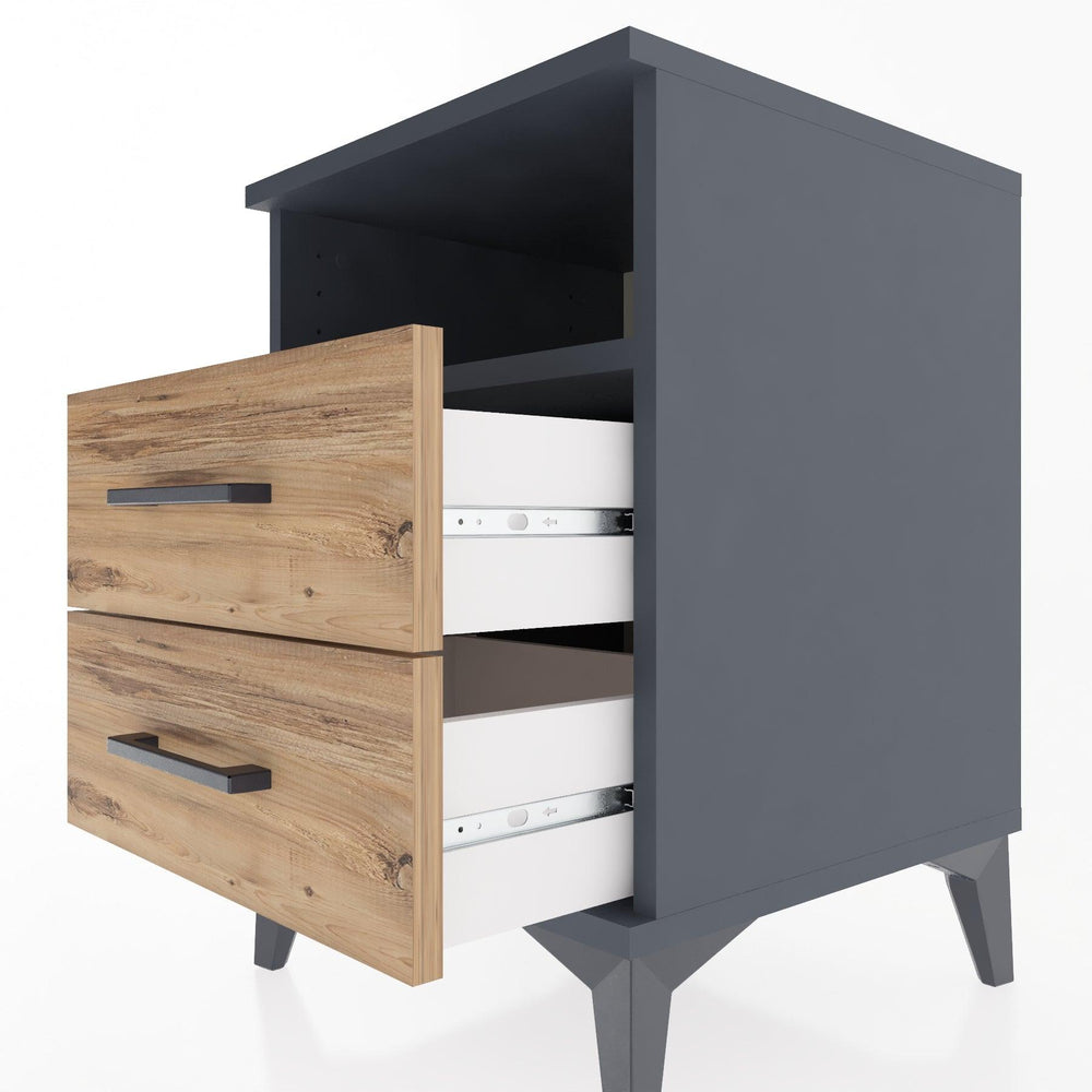 Woodntry Modular Nightstand Anthracite 44x44x52 cm with Drawers and Shelves CR2-2