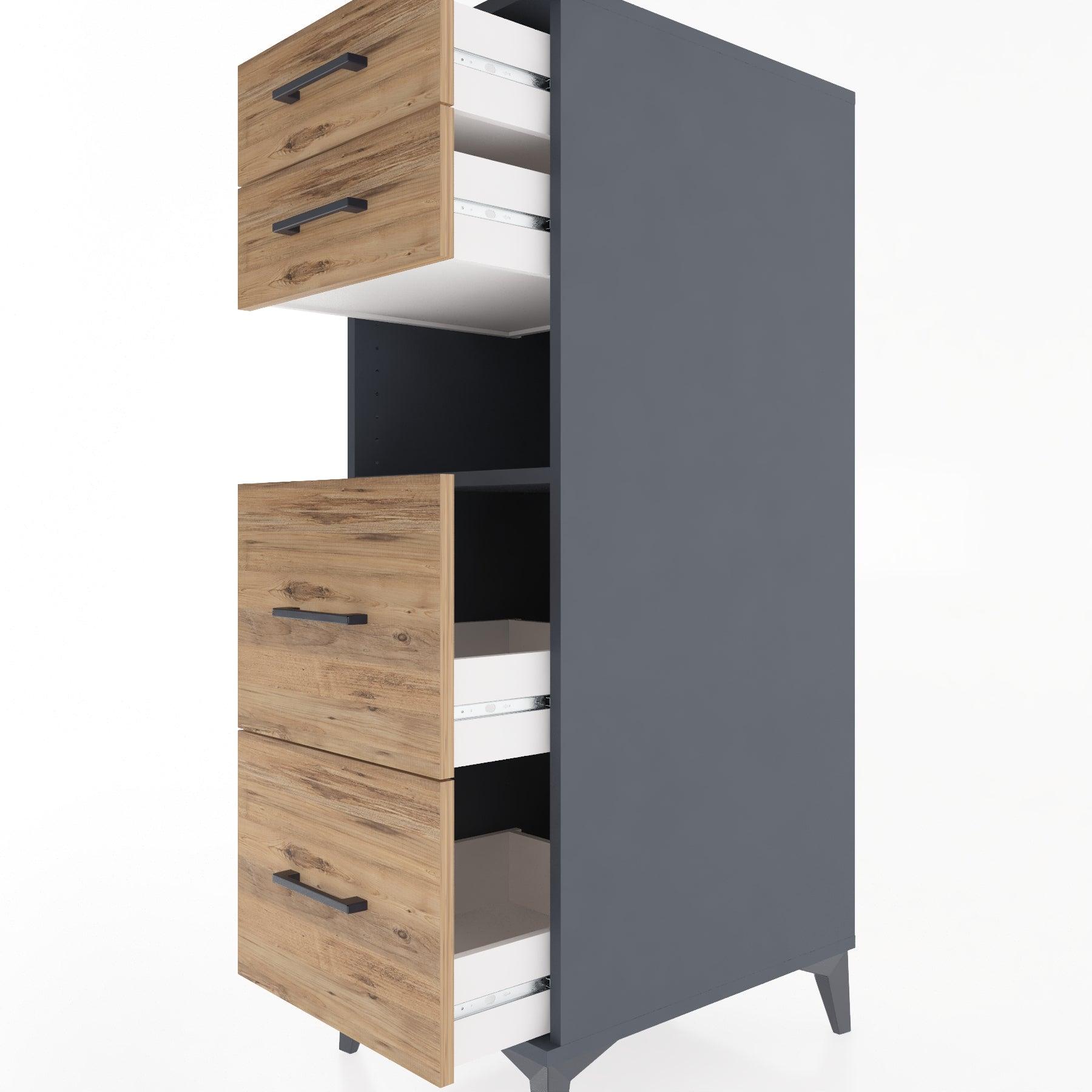 Woodntry Modular Cabinet Anthracite 44x30x122 cm with Drawers and Shelves CR102-2