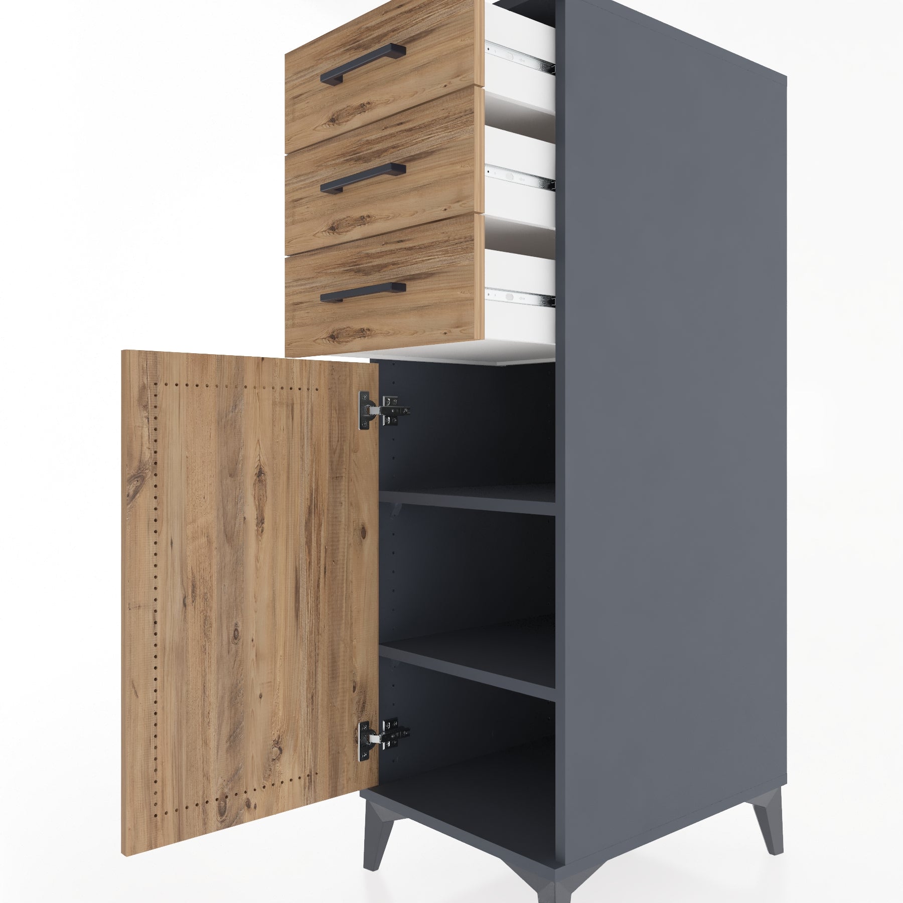Woodntry Modular Cabinet Anthracite 44x59x122 cm with Doors and Drawers KC52-2