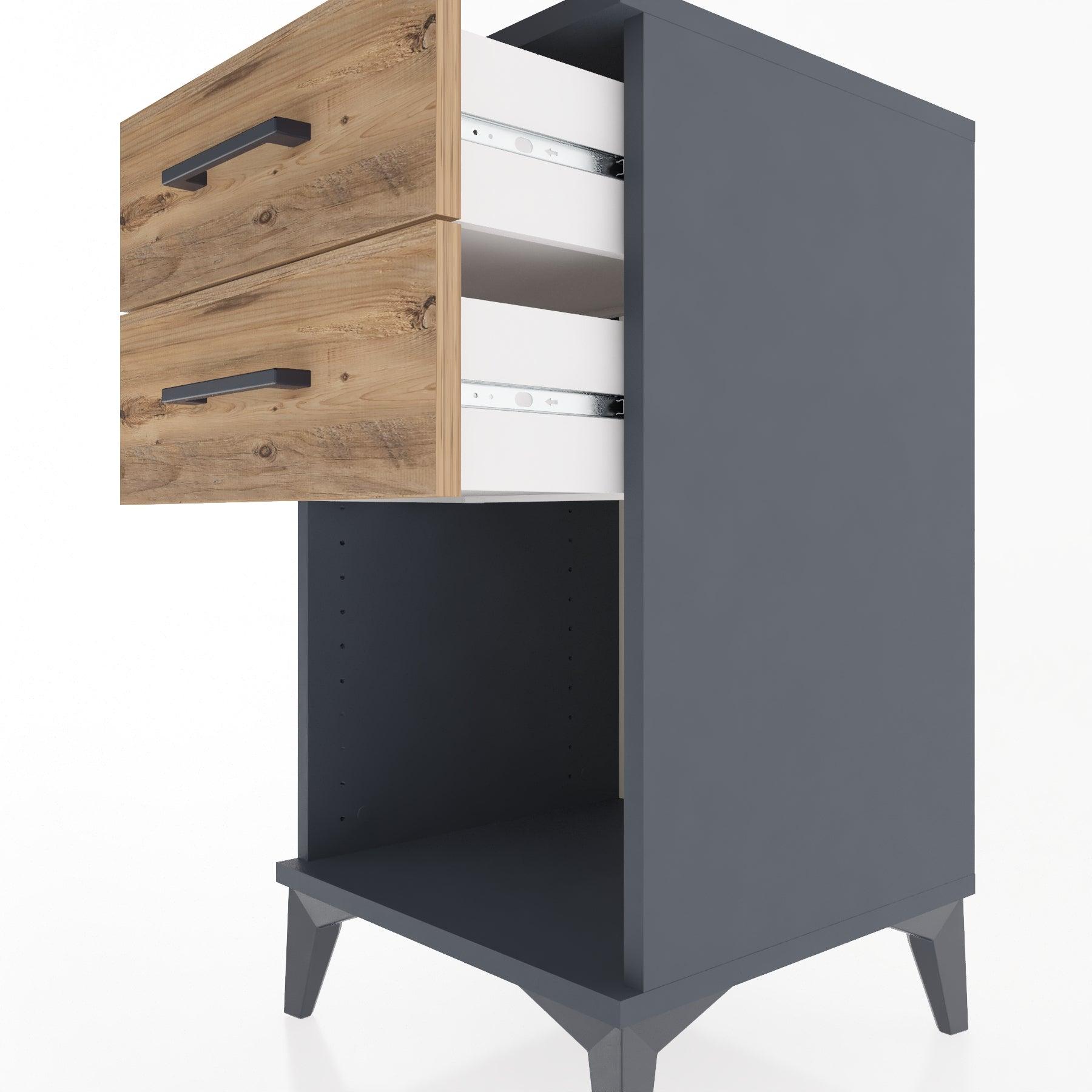 Woodntry Modular Nightstand Anthracite 44x44x68 cm with Drawers and Shelves CR2-2