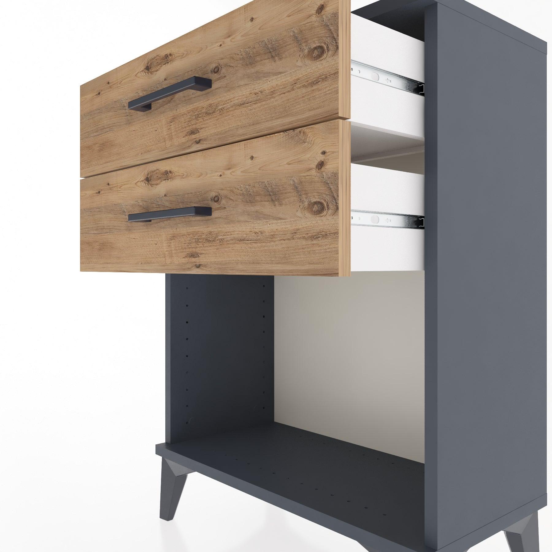 Woodntry Modular Nightstand Anthracite 60x30x68 cm with Drawers and Shelves CR2-2