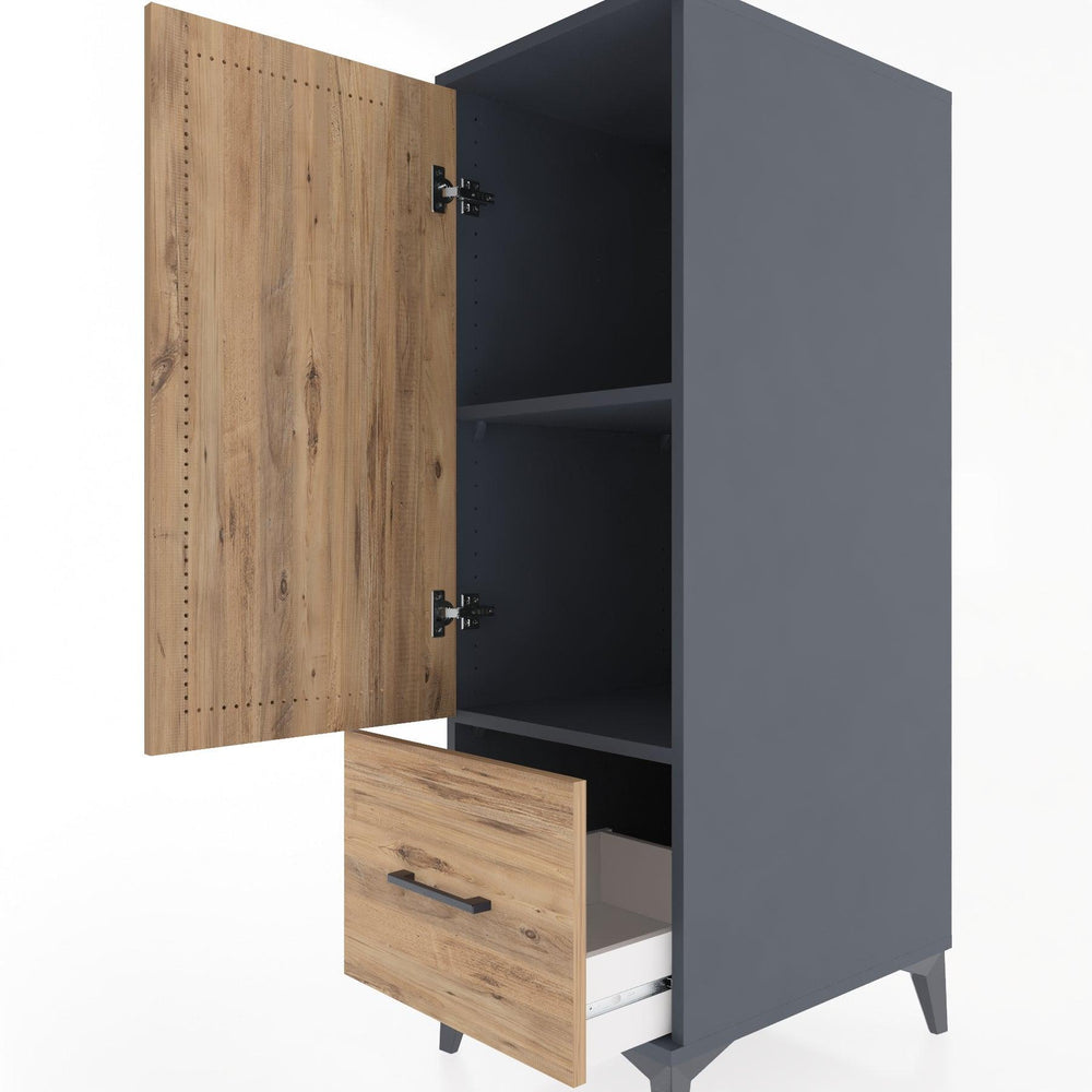 Woodntry Modüler Dolap Antrasit 44x59x122 cm Kapaklı ve Çekmeceli KC2-2