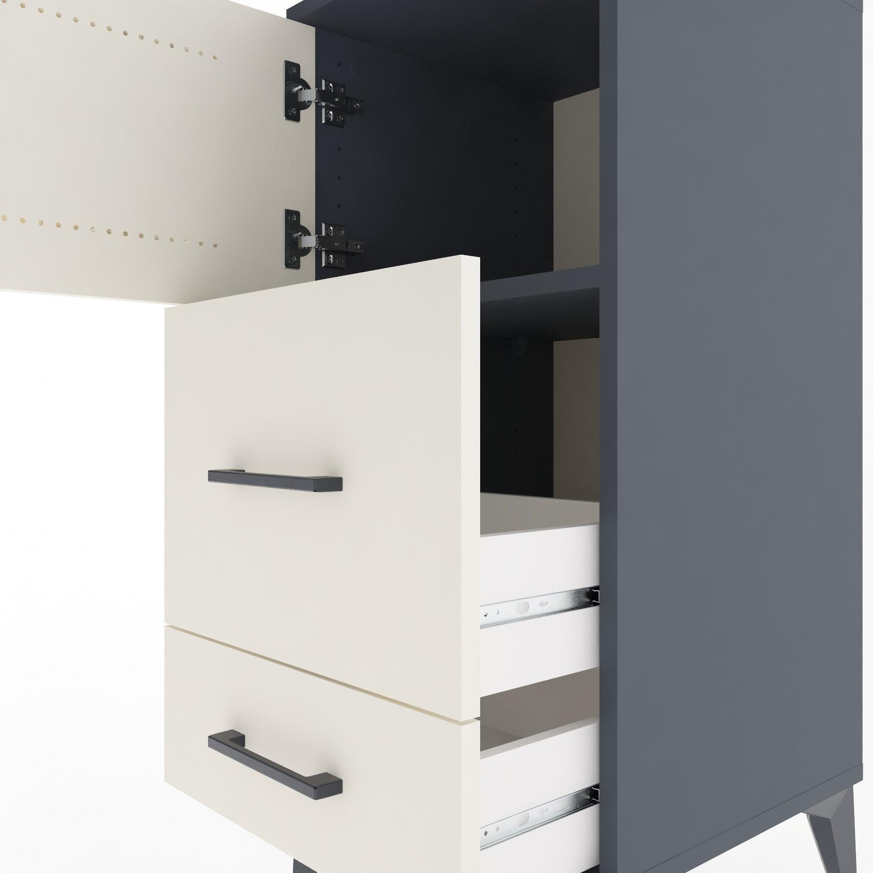 Woodntry Modular Nightstand Anthracite 44x44x84 cm with Cover and Drawer KC46-2