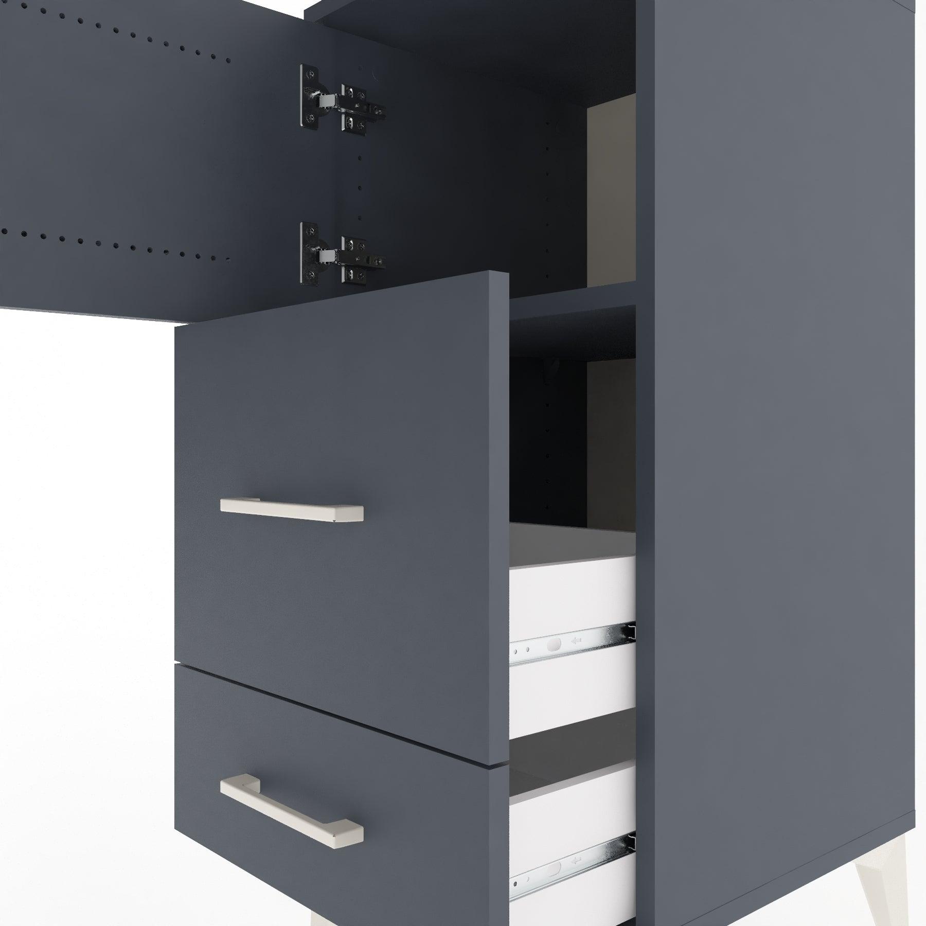 Woodntry Modular Nightstand Anthracite 44x44x84 cm with Cover and Drawer KC46-2