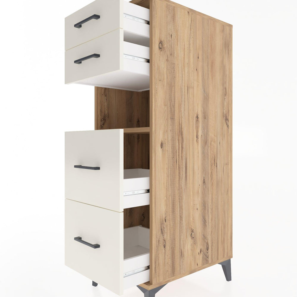 Woodntry Modüler Dolap Çam 44x30x122 cm Çekmeceli ve Raflı CR102-3