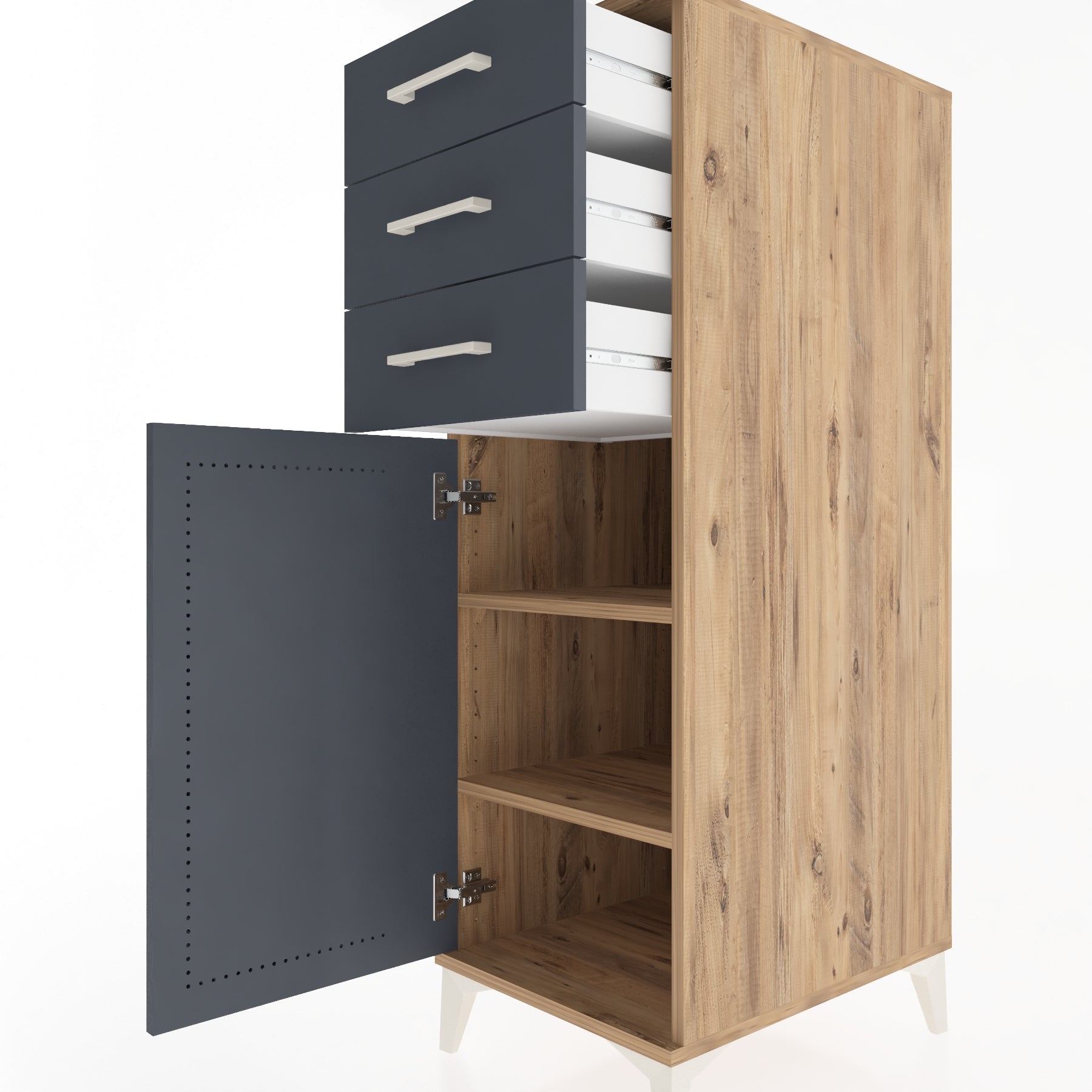 Woodntry Modüler Dolap Çam 44x59x122 cm Kapaklı ve Çekmeceli KC52-3