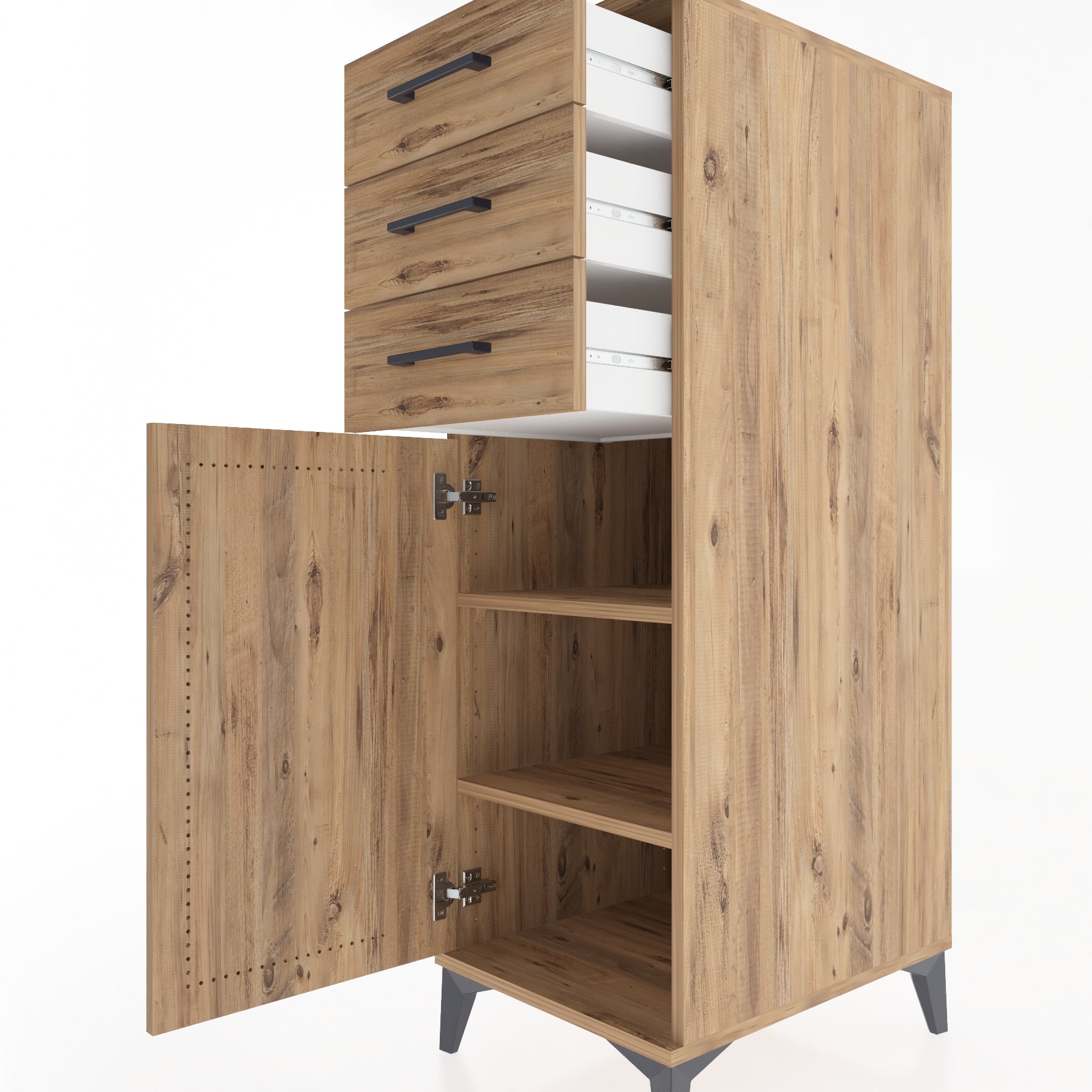 Woodntry Modüler Dolap Çam 44x59x122 cm Kapaklı ve Çekmeceli KC52-3