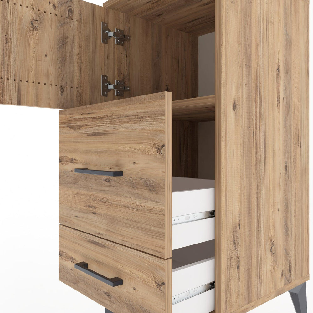 Woodntry Modular Nightstand Pine 44x44x84 cm with Cover and Drawer KC46-3