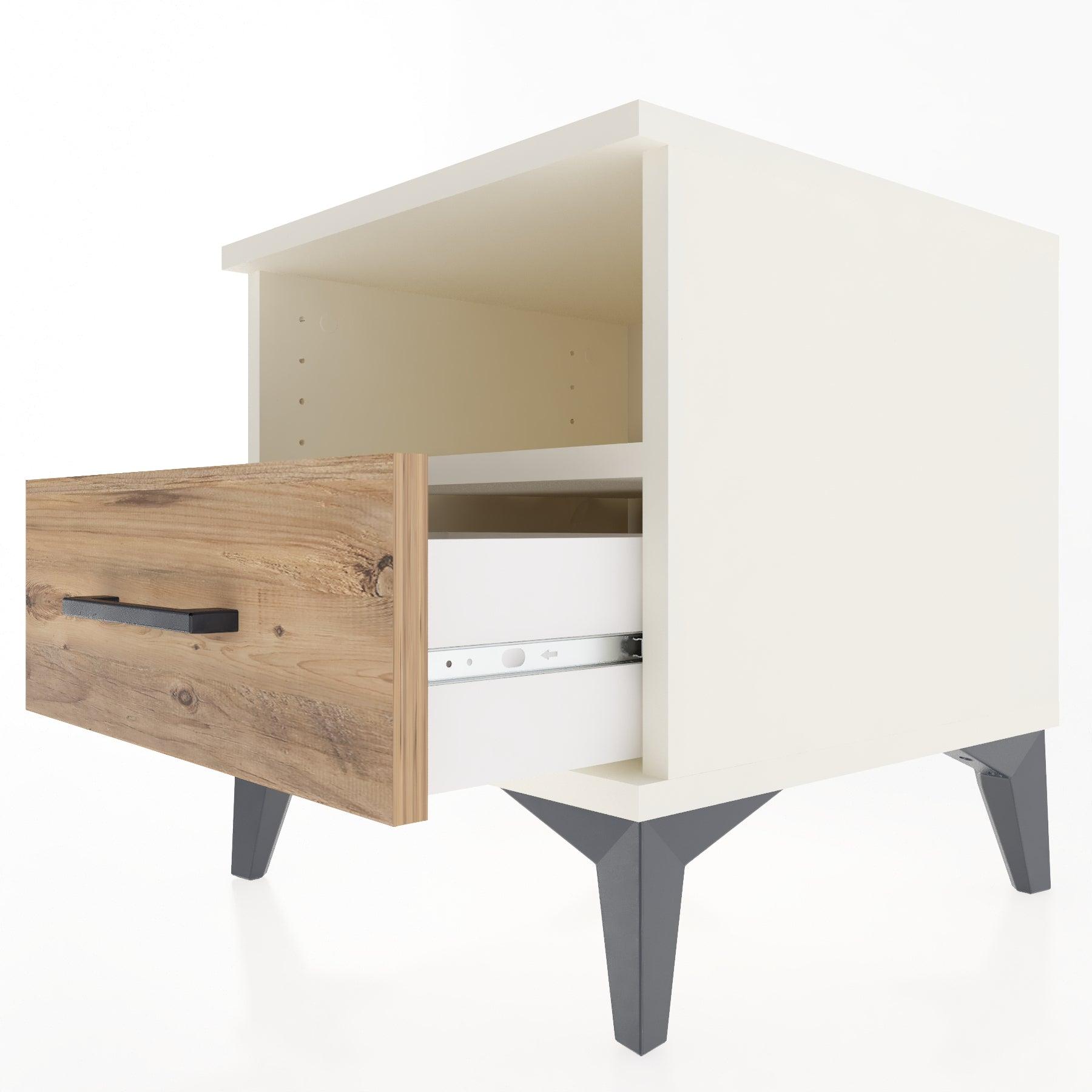 Woodntry Modular Nightstand Moonstone 44x44x36 cm with Drawer and Shelf CR3-1