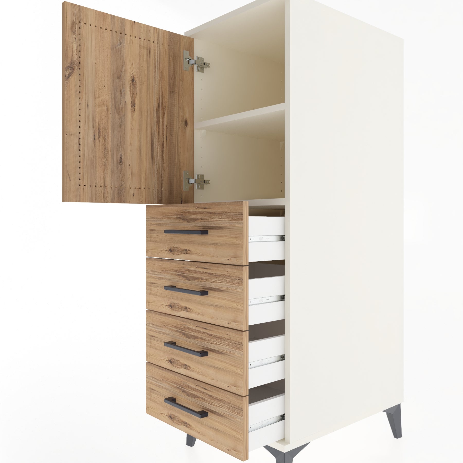 Woodntry Modular Cabinet Moonstone 44x59x122 cm with Doors and Drawers KC53-1