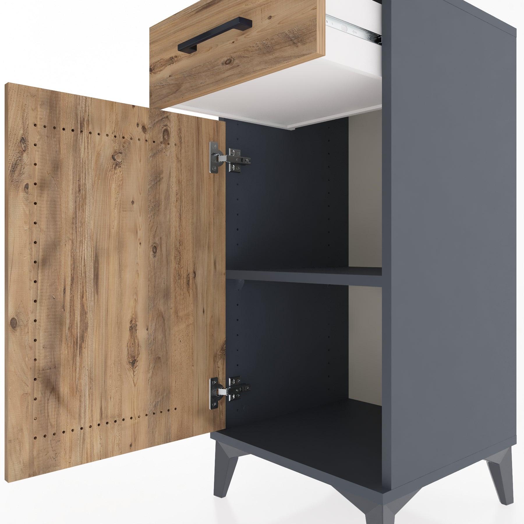 Woodntry Modular Nightstand Anthracite 44x44x84 cm with Cover and Drawer KC25-2
