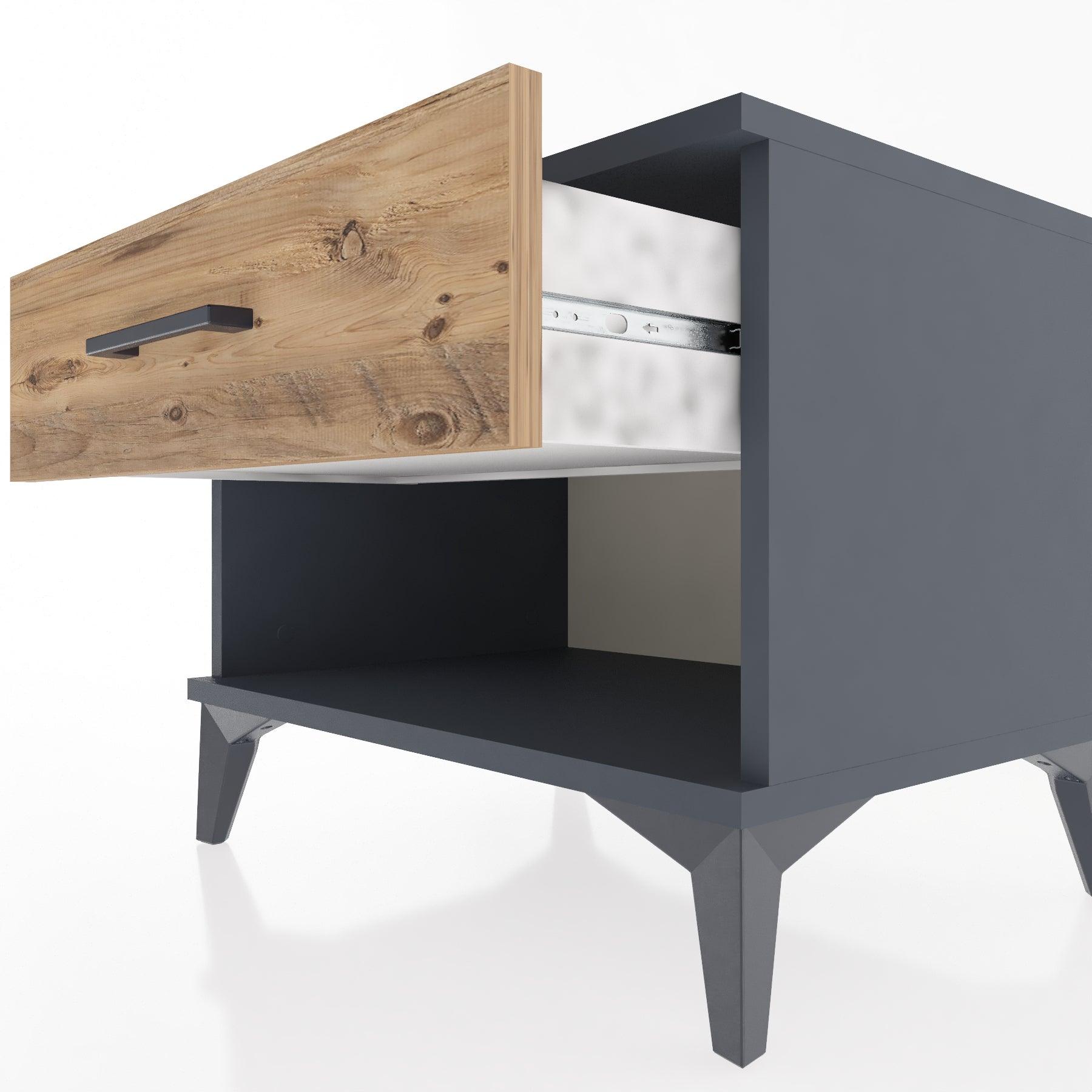 Woodntry Modular Nightstand Anthracite 60x44x68 cm with Drawers and Shelves CR3-2