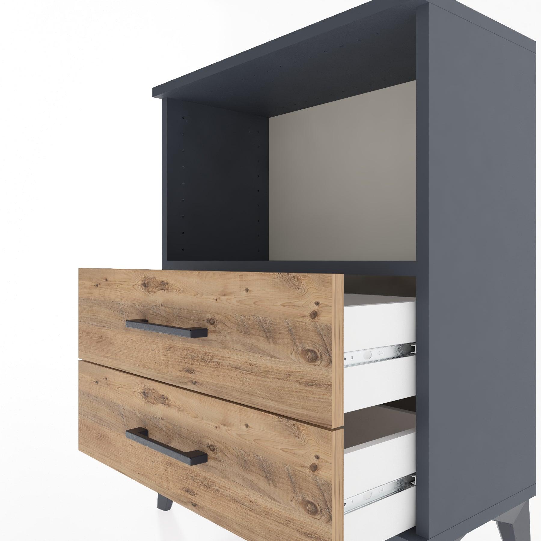Woodntry Modular Nightstand Anthracite 60x30x68 cm with Drawers and Shelves CR3-2