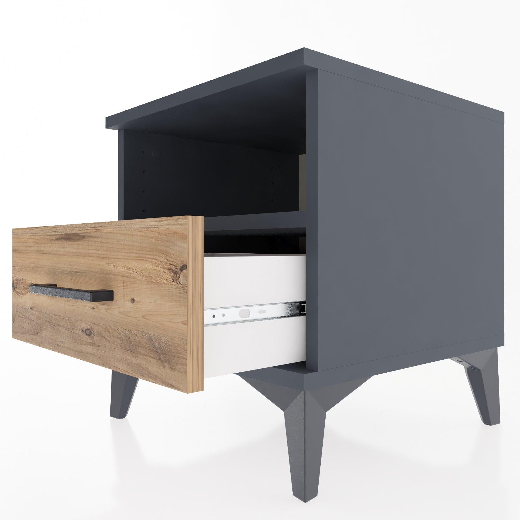 Woodntry Modular Nightstand Anthracite 44x44x36 cm with Drawers and Shelves CR3-2