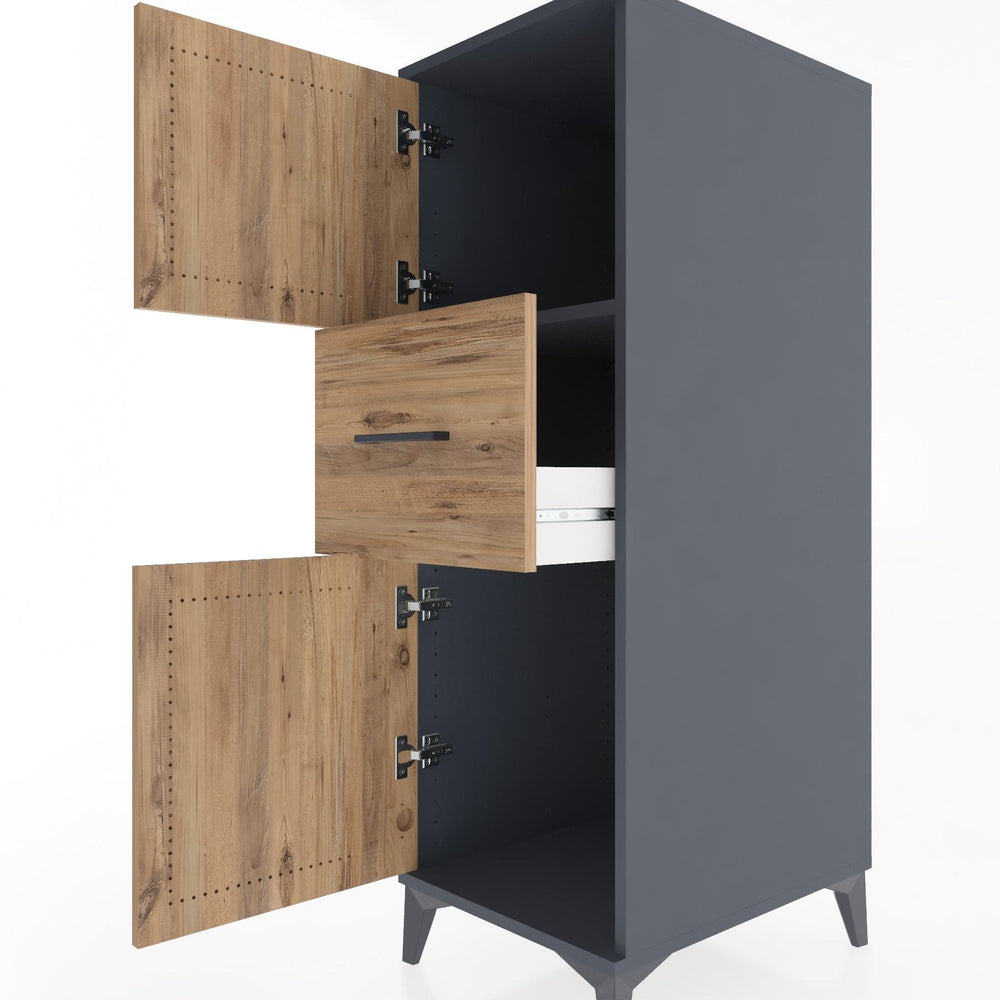 Woodntry Modular Cabinet Anthracite 44x59x122 cm with Doors and Drawers KC3-2