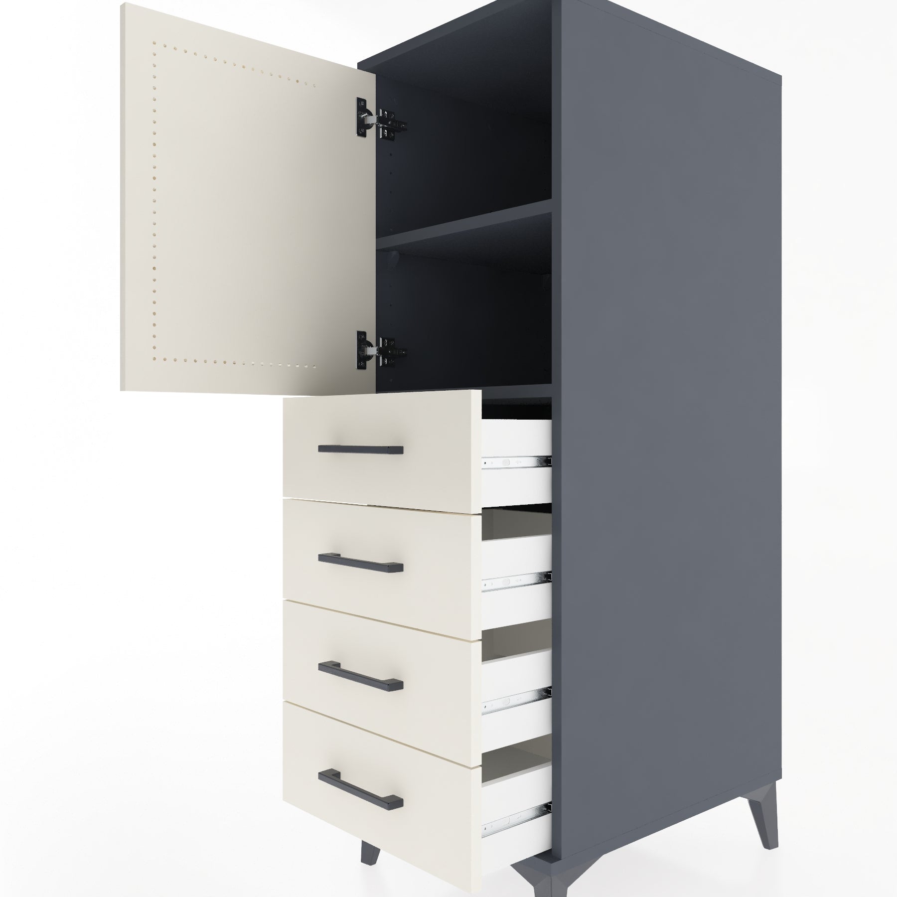 Woodntry Modüler Dolap Antrasit 44x59x122 cm Kapaklı ve Çekmeceli KC53-2