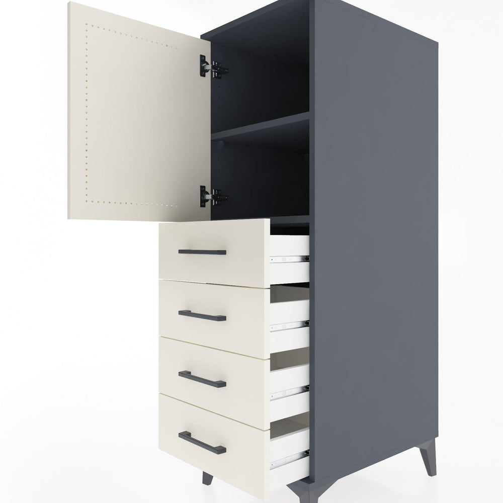 Woodntry Modüler Dolap Antrasit 44x30x122 cm Kapaklı ve Çekmeceli KC53-2