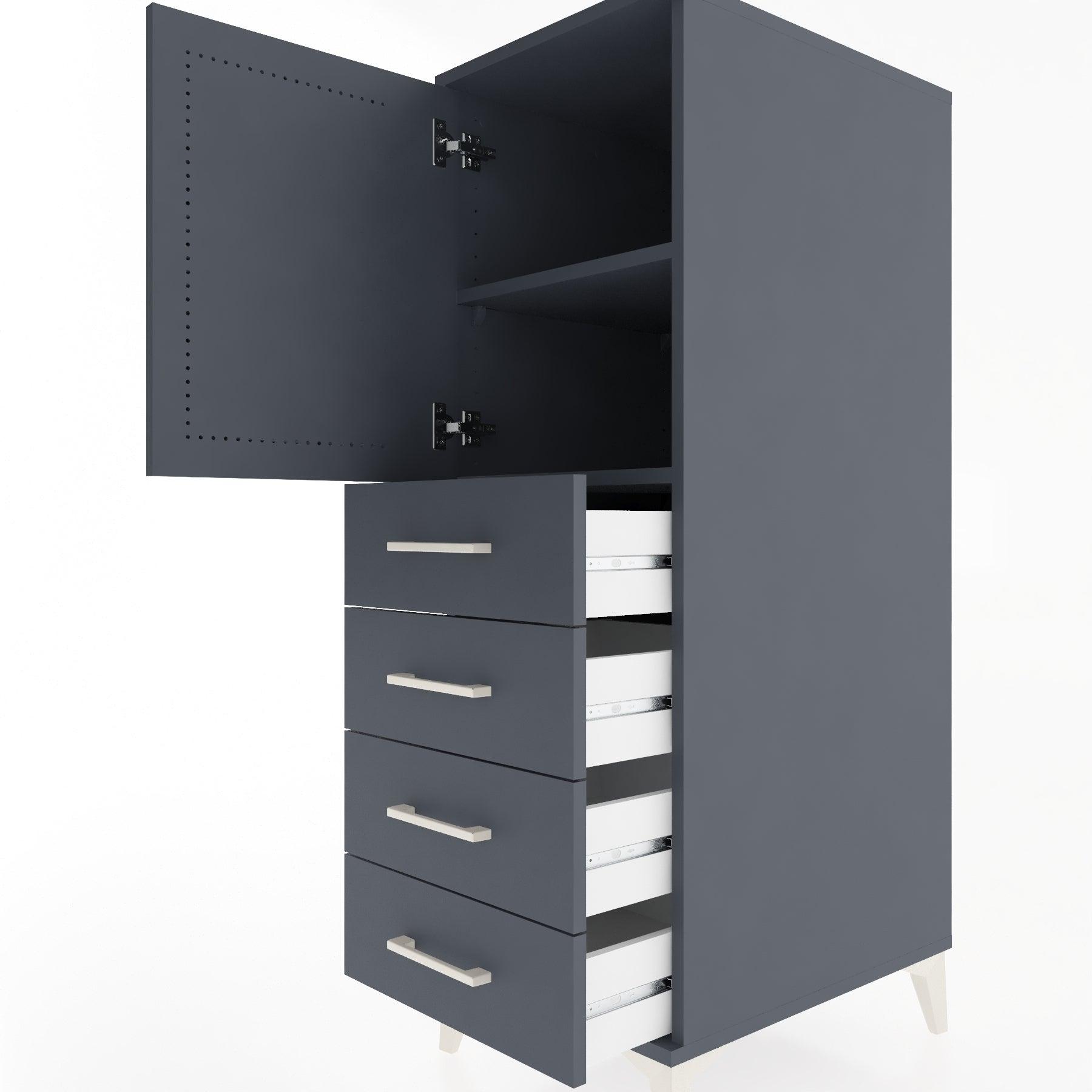 Woodntry Modular Cabinet Anthracite 44x30x122 cm with Doors and Drawers KC53-2