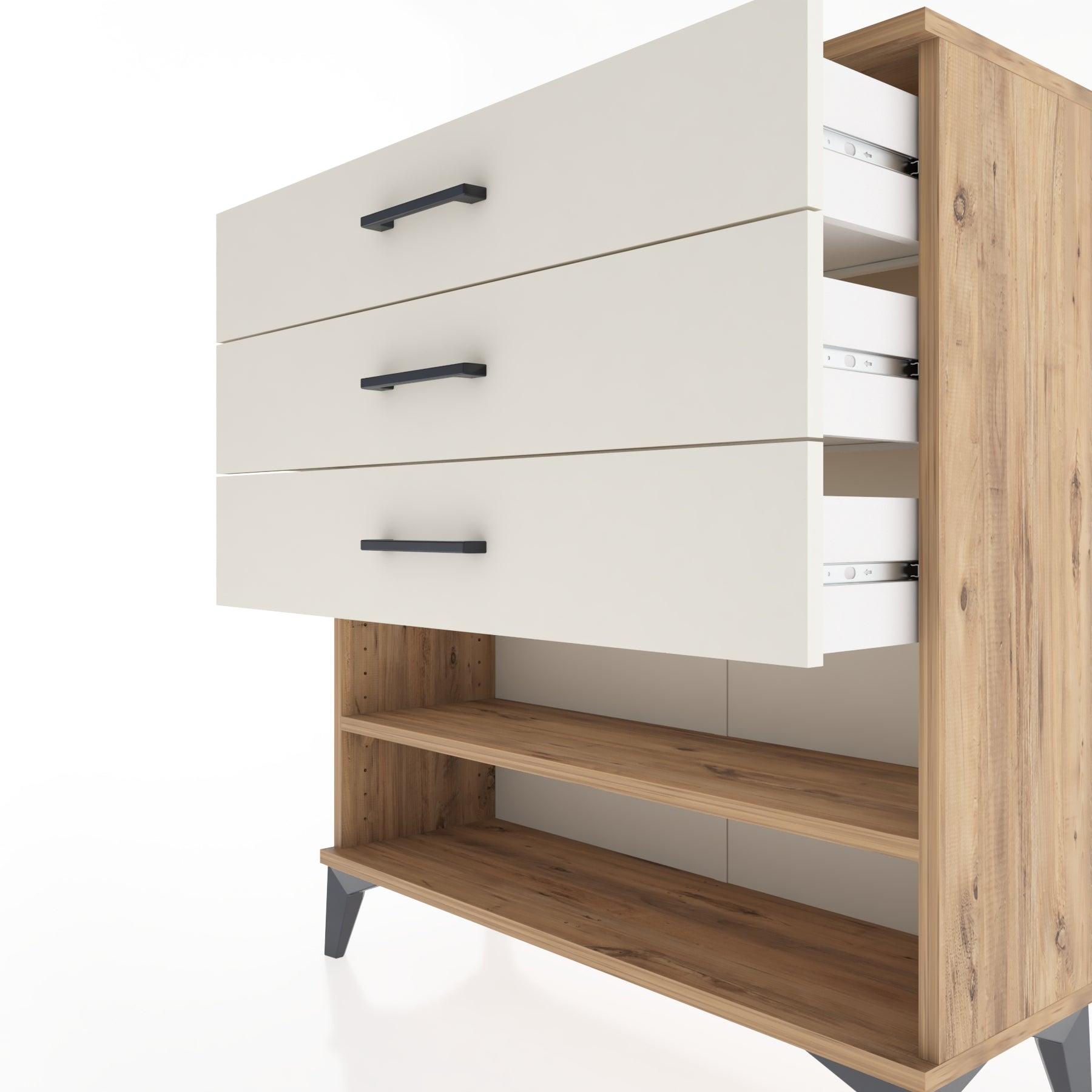 Woodntry Modular Dresser Pine 88x30x84 cm with Drawers and Shelves CR3-3