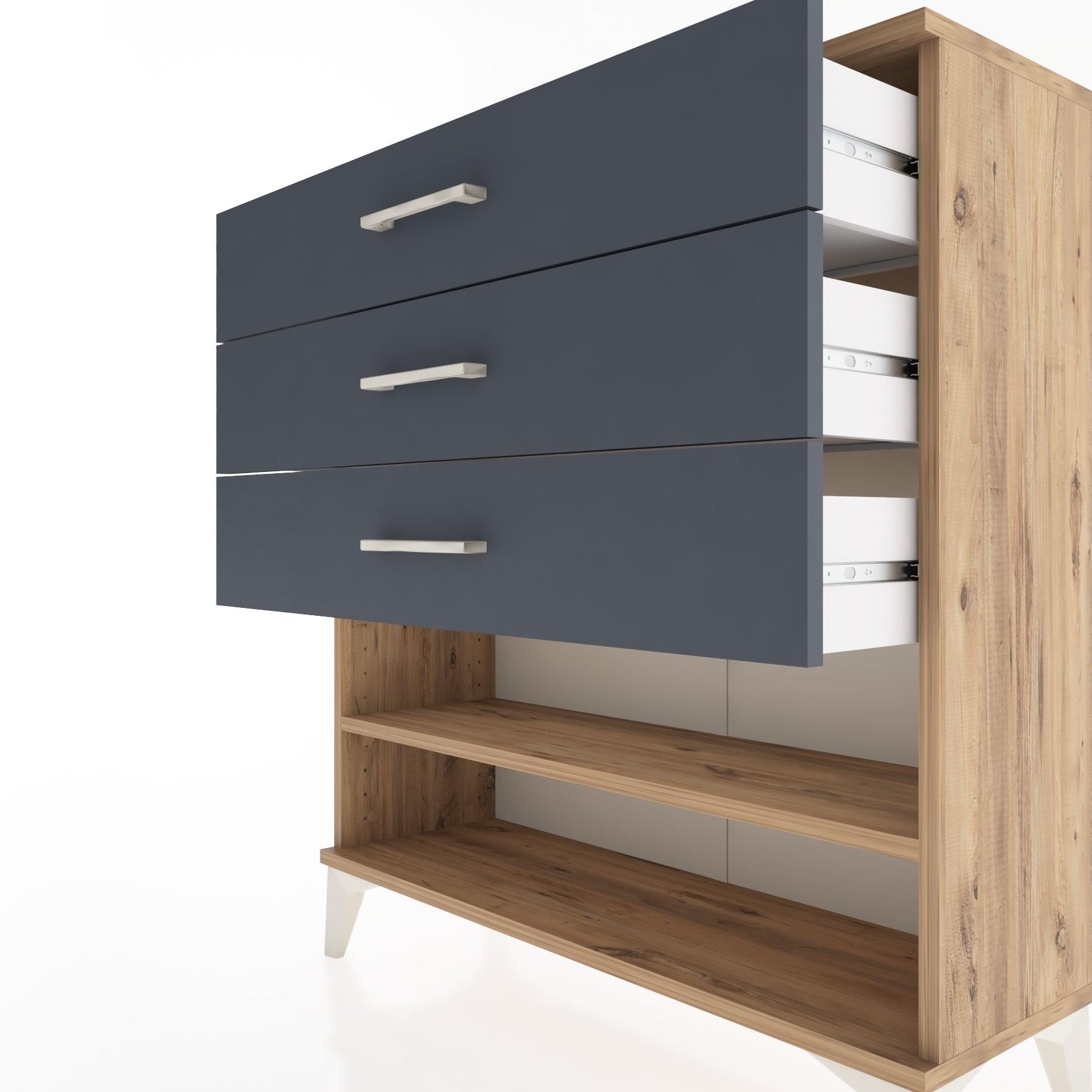Woodntry Modular Dresser Pine 88x30x84 cm with Drawers and Shelves CR3-3