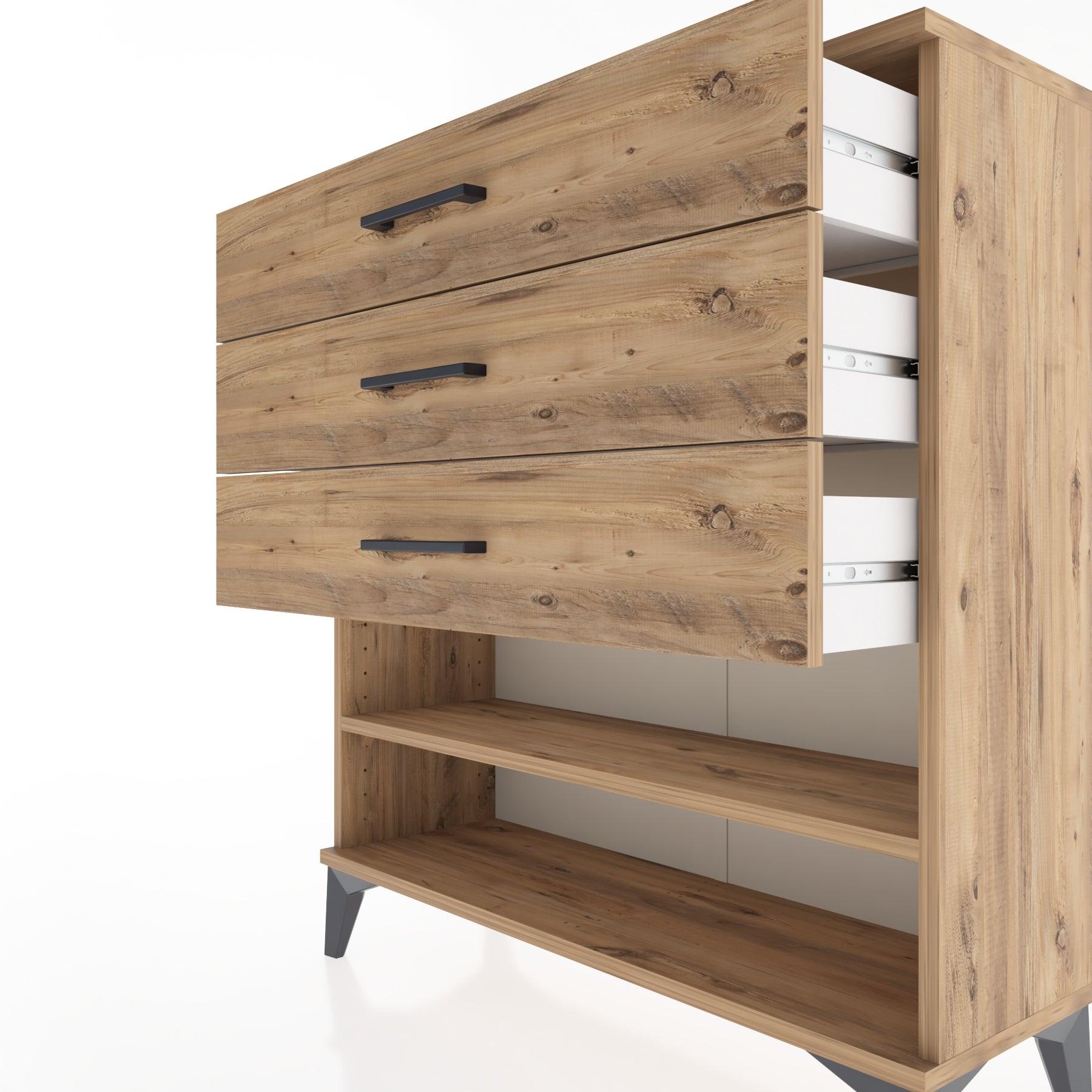 Woodntry Modular Dresser Pine 88x30x84 cm with Drawers and Shelves CR3-3