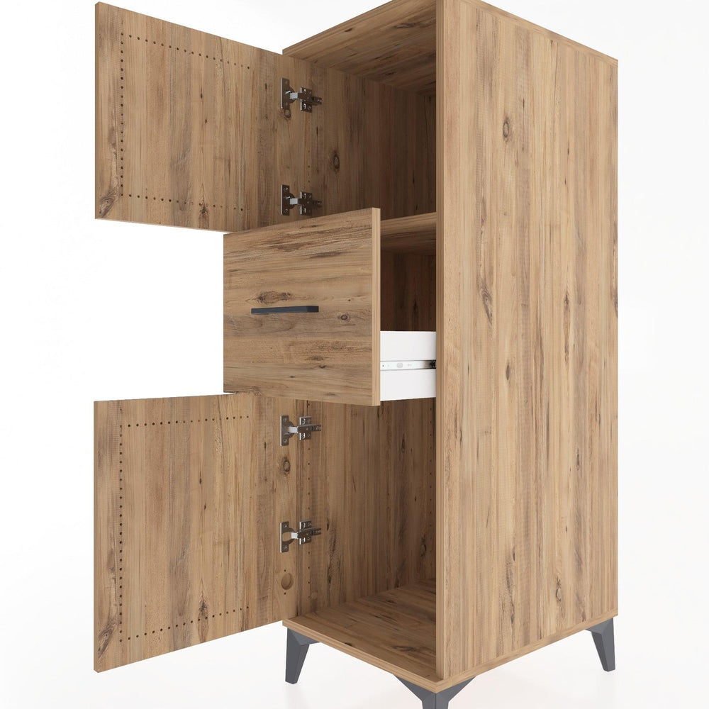 Woodntry Modüler Dolap Çam 44x59x122 cm Kapaklı ve Çekmeceli KC3-3