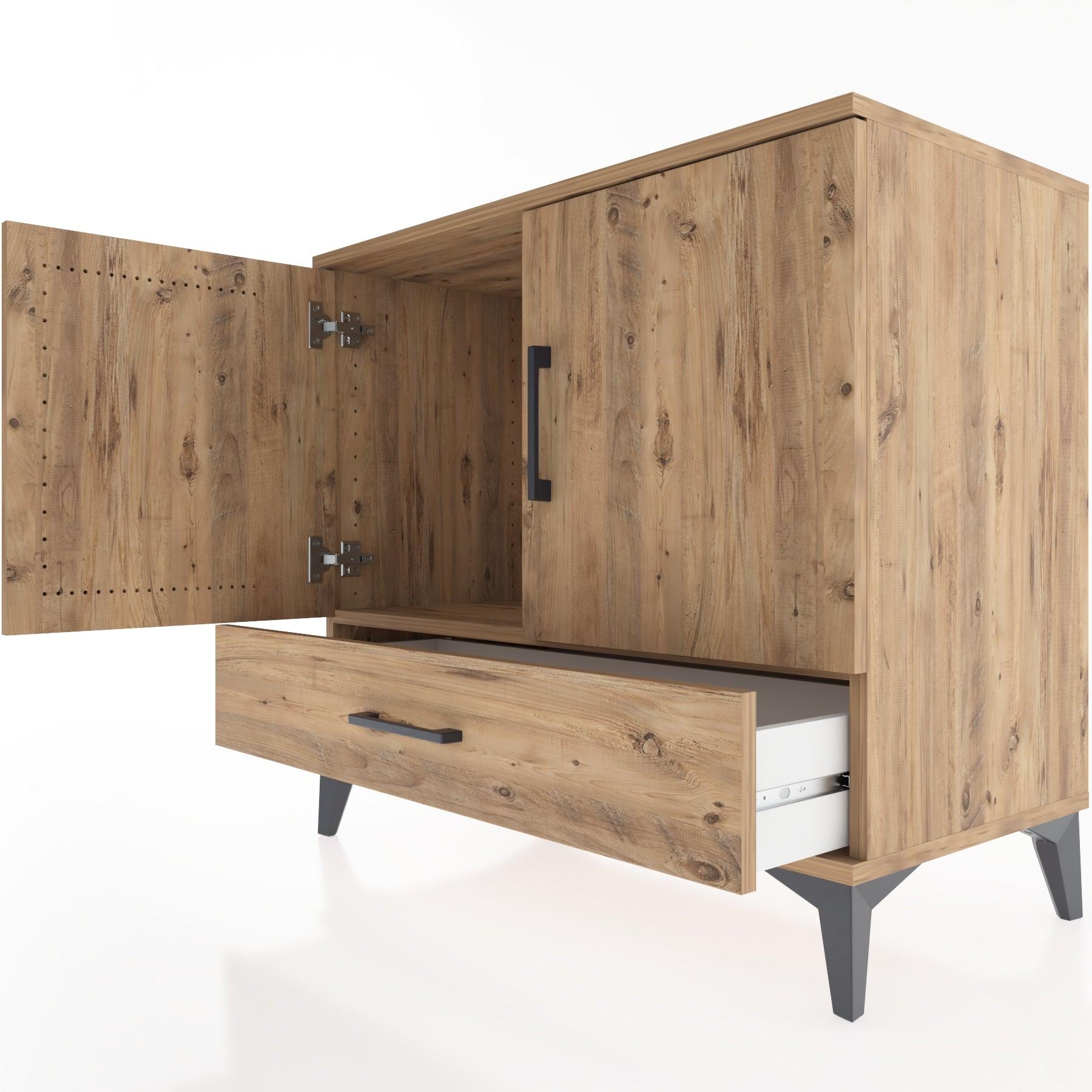 Woodntry Modüler Şifonyer Çam 88x44x68 cm Kapaklı ve Çekmeceli KC3-3