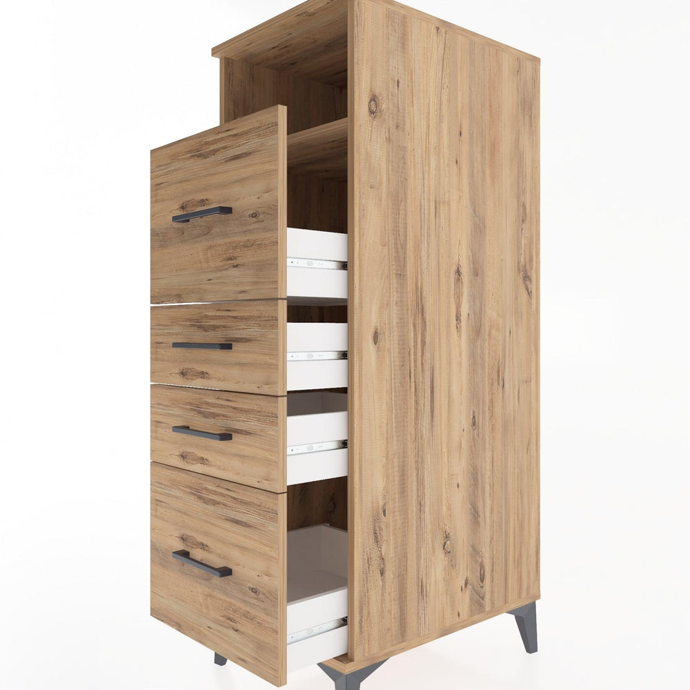 Woodntry Modüler Dolap Çam 44x30x122 cm Çekmeceli ve Raflı CR103-3