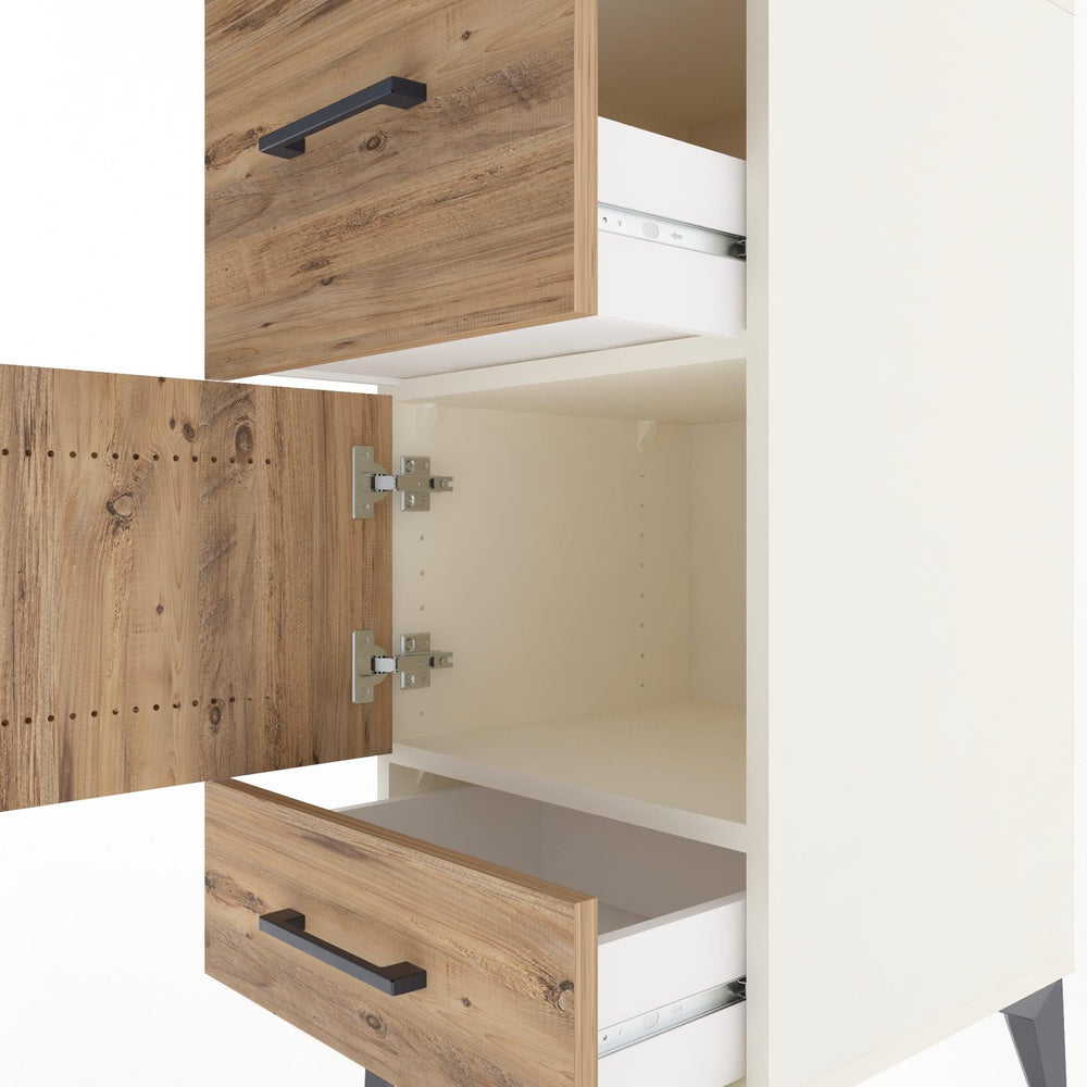 Woodntry Modüler Komodin Aytaşı 44x44x84 cm Kapaklı ve Çekmeceli KC48-1