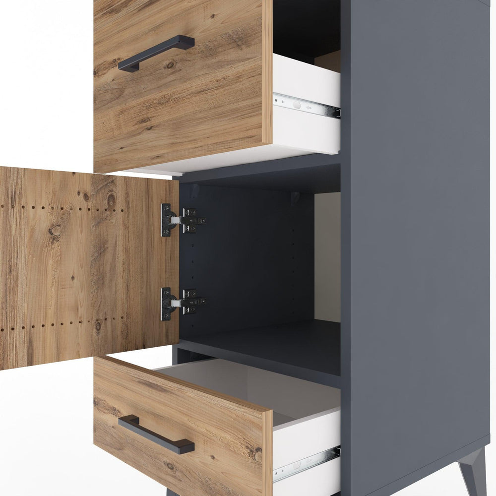Woodntry Modüler Komodin Antrasit 44x44x84 cm Kapaklı ve Çekmeceli KC48-2