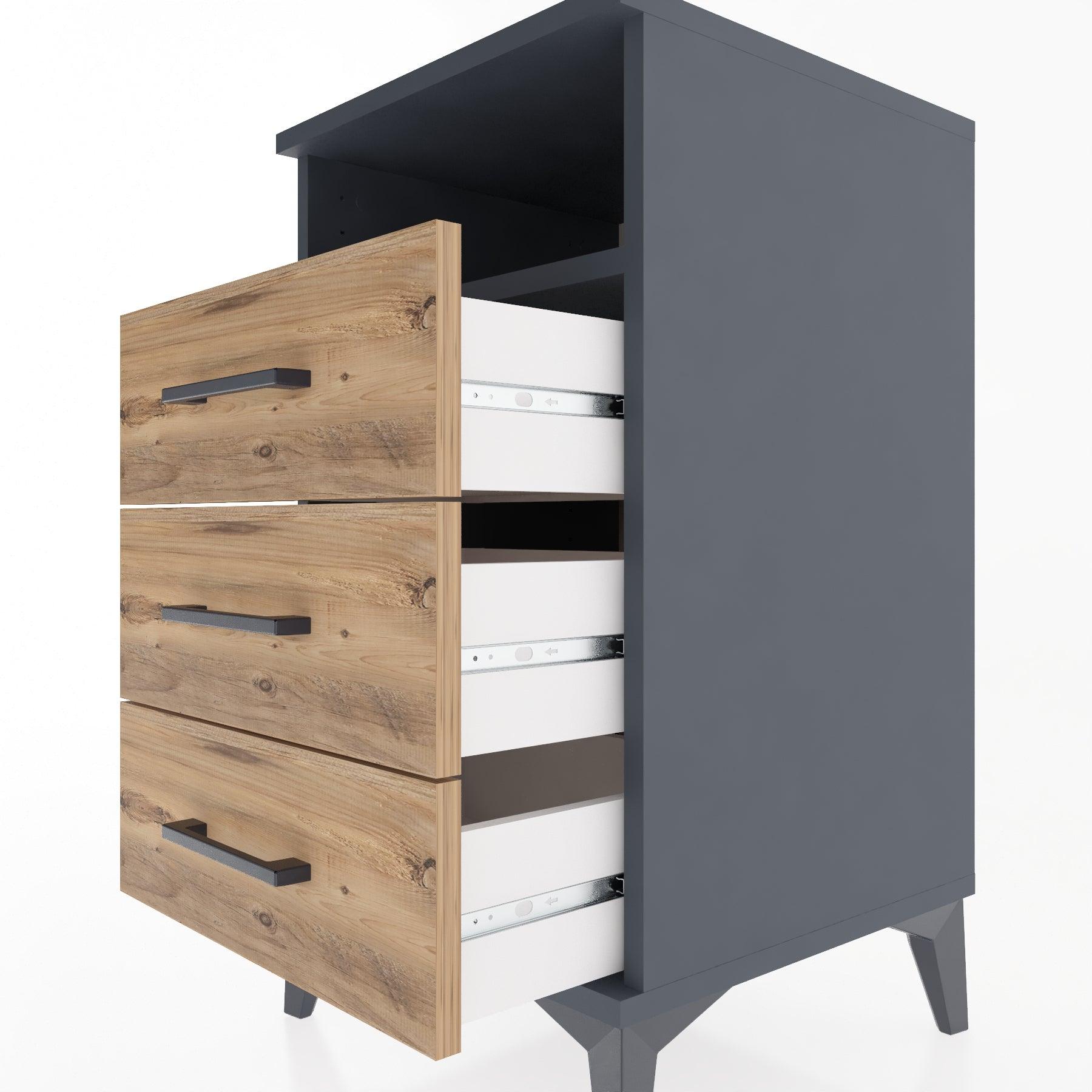 Woodntry Modular Nightstand Anthracite 44x44x68 cm with Drawers and Shelves CR4-2